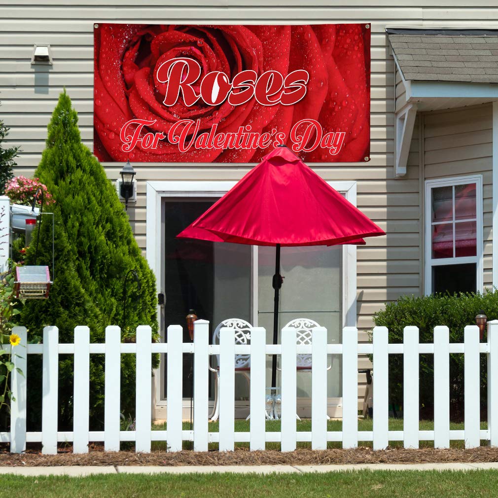 Premium Vinyl Banner - Multiple Sizes (48x96 Inches) with 8 Grommets | Valentine's Day Roses Design | Weatherproof Outdoor Yard Sign for Holidays, Events & Commercial Use | Perfect for Weddings, Parties, and Store Promotions