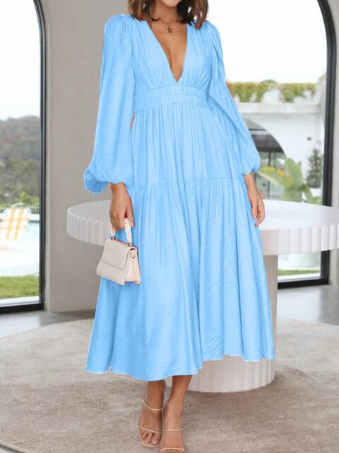 Boho Balloon Sleeve Maxi Dress for Women - Flowy Summer Beach Vacation Dress with Pockets | Perfect for Tropical Getaways, Pool Parties & Date Nights