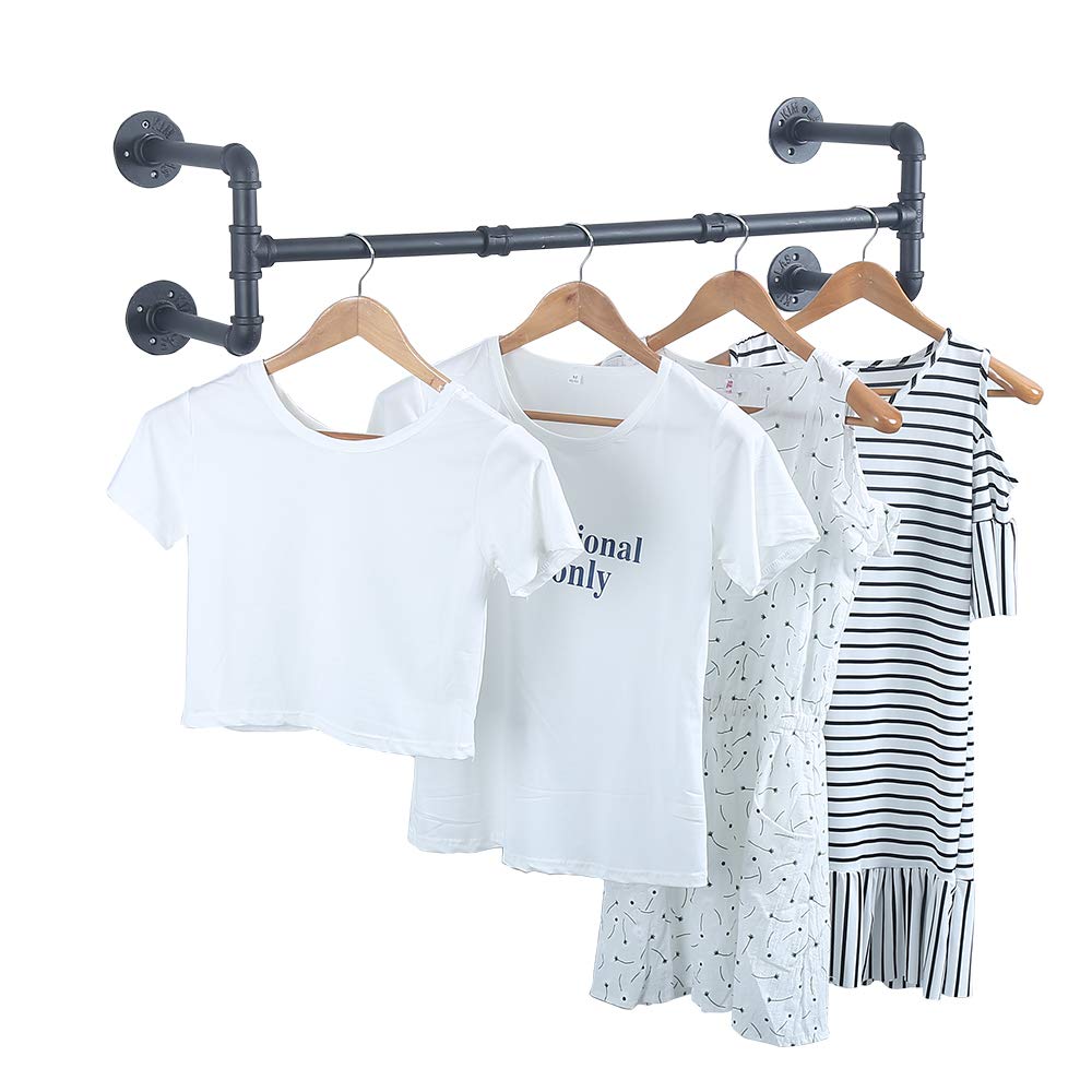 Vintage Industrial Pipe Clothing Rack - Wall Mounted Garment Display Rack for Retail Stores & Laundry Rooms - 39.3 Inch Black Metal Clothes Hanging Rod - Perfect for Boutique Displays, Closet Organization & Commercial Use