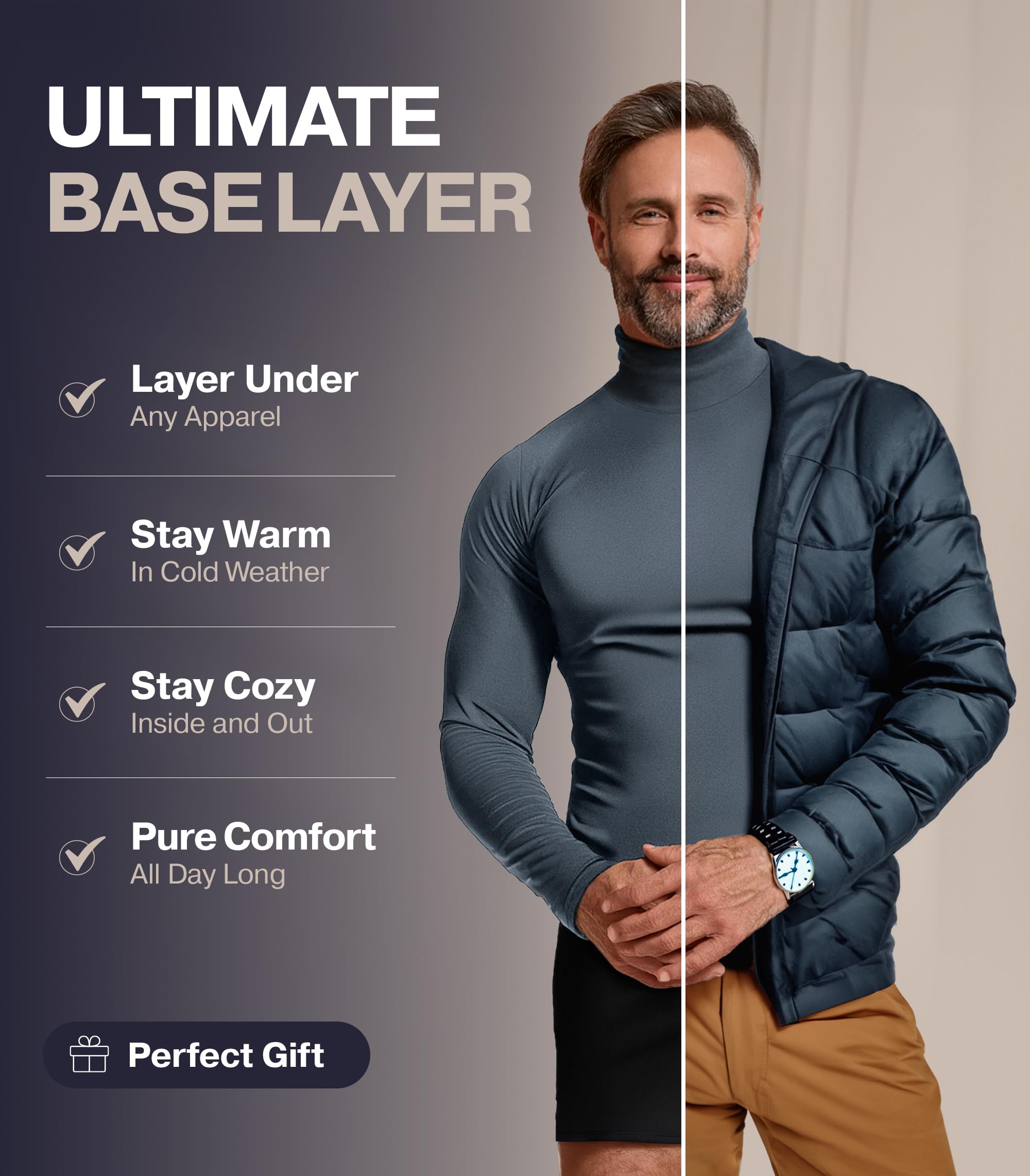 ThermoJohn Men's Long Sleeve Thermal Compression Shirt - Base Layer for Cold Weather - Warm Winter Underwear for Hiking, Skiing & Outdoor Activities
