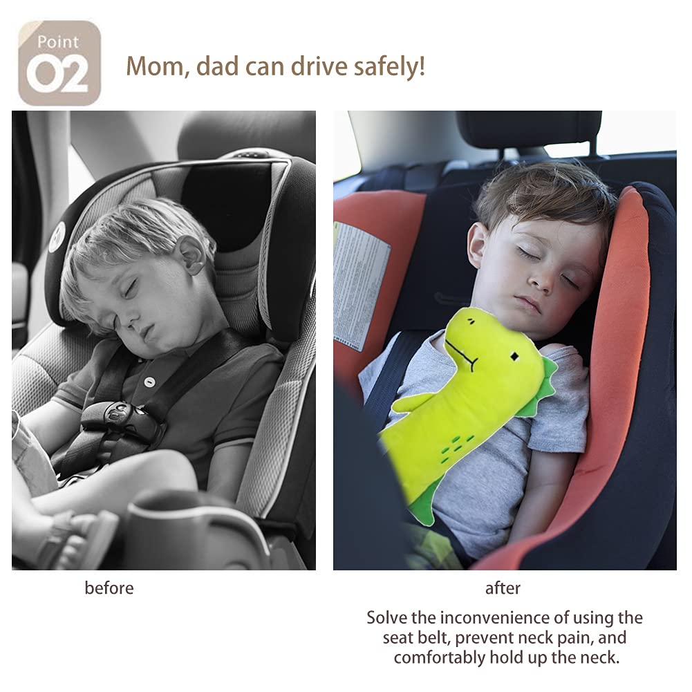 Katutude Soft Plush Car Seat Belt Pads for Kids & Adults - Adjustable Neck & Shoulder Support Pillow with Dinosaur Design | Comfortable Seat Belt Cushion Cover for Long Road Trips & Daily Commutes