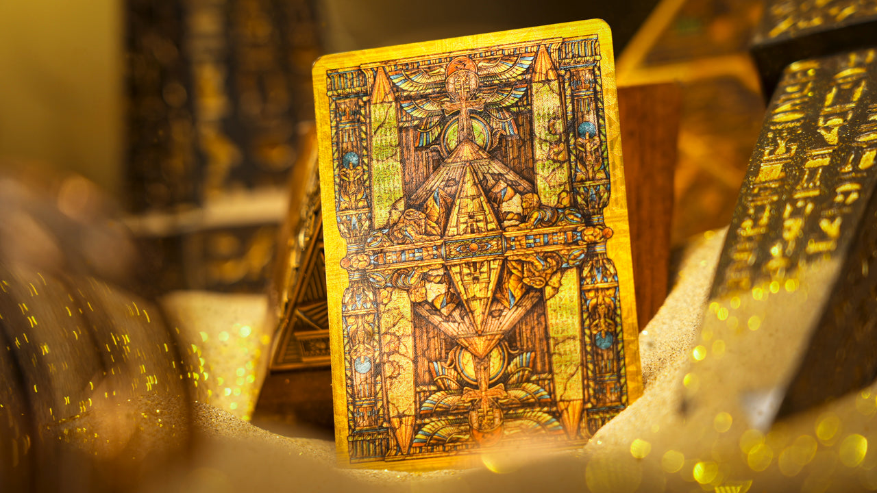 Premium Ankh Gilded Playing Cards with Walnut Wood Gift Box - Luxury Card Game Set for Poker, Magic Tricks & Collectors (Egyptian Theme)