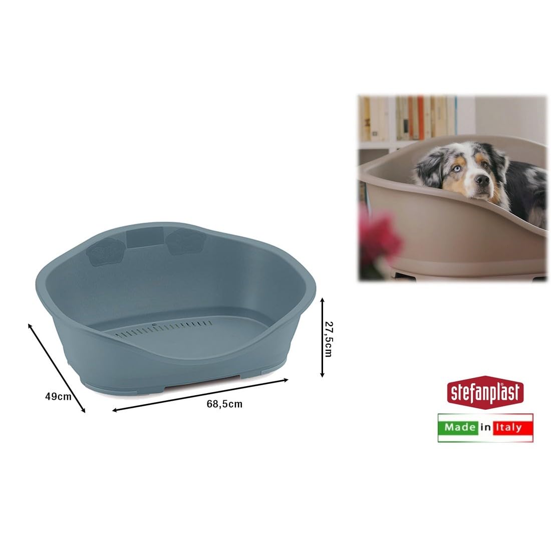 Stefanplast SPA Medium Plastic Pet Bed for Dogs & Cats - Durable Steel Blue Sleeper for Indoor/Outdoor Use - Perfect for Living Rooms, Bedrooms & Patios