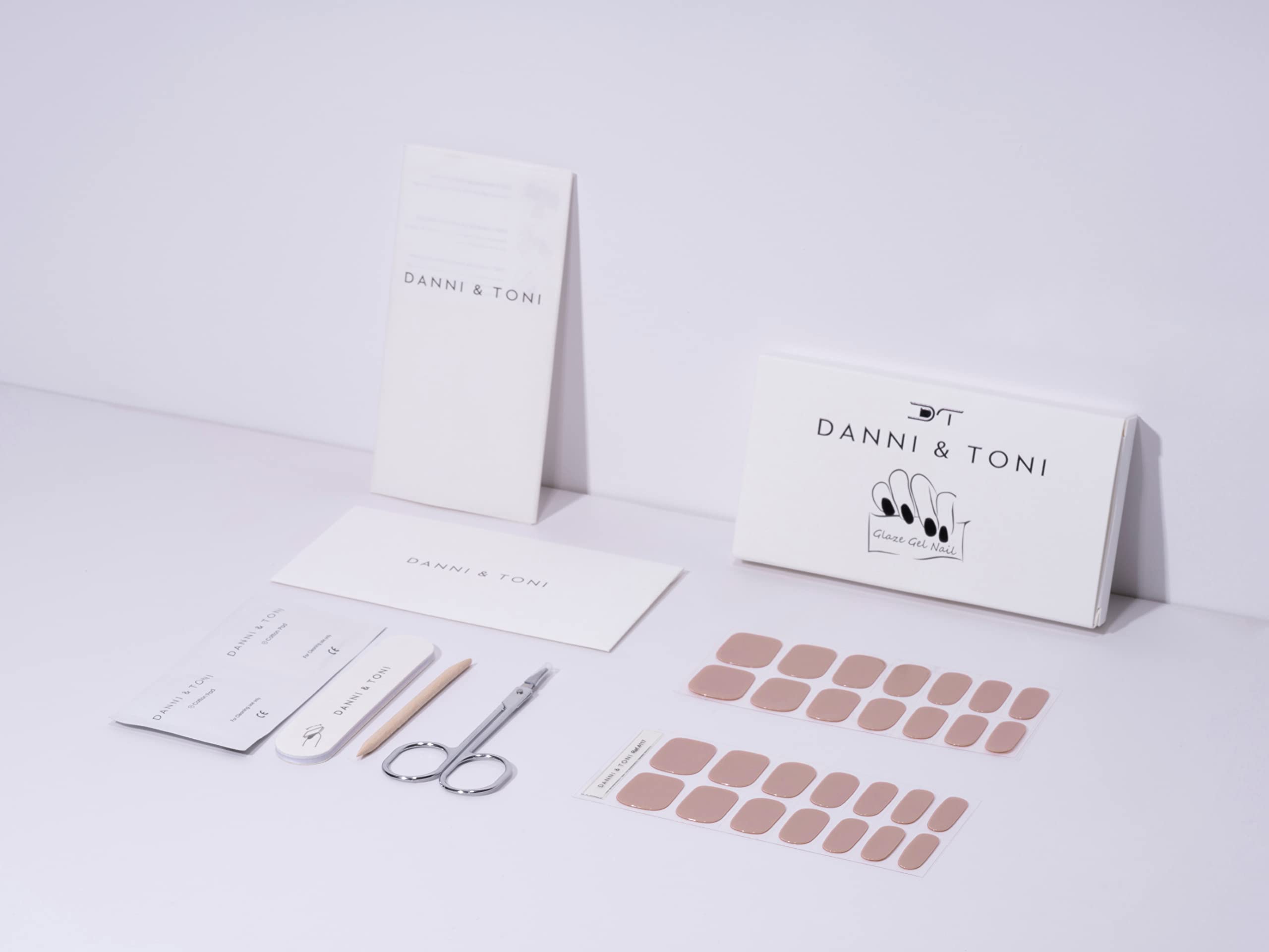 DANNI & TONI Semi-Cured Gel Nail Stickers - 28 Pack Warm Nude Glossy Nail Wraps | DIY Salon-Quality Manicure at Home | Perfect for Parties, Weddings & Everyday Wear