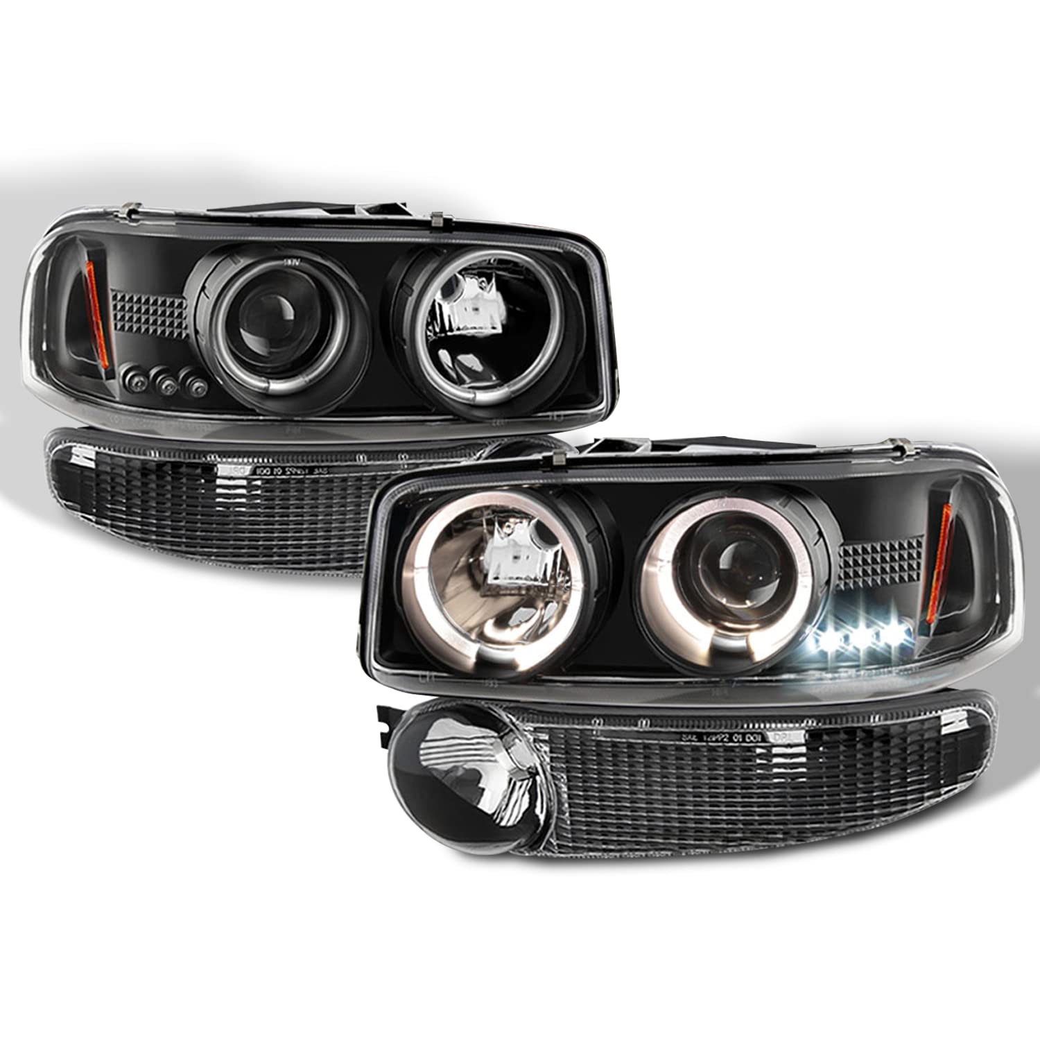 AKKON Black Halo Projector LED Headlights & Bumper Signal Lamps for GMC Sierra 1500 Yukon Denali - Upgrade Your Truck's Style & Night Visibility (Perfect for Off-Roading & Night Driving)