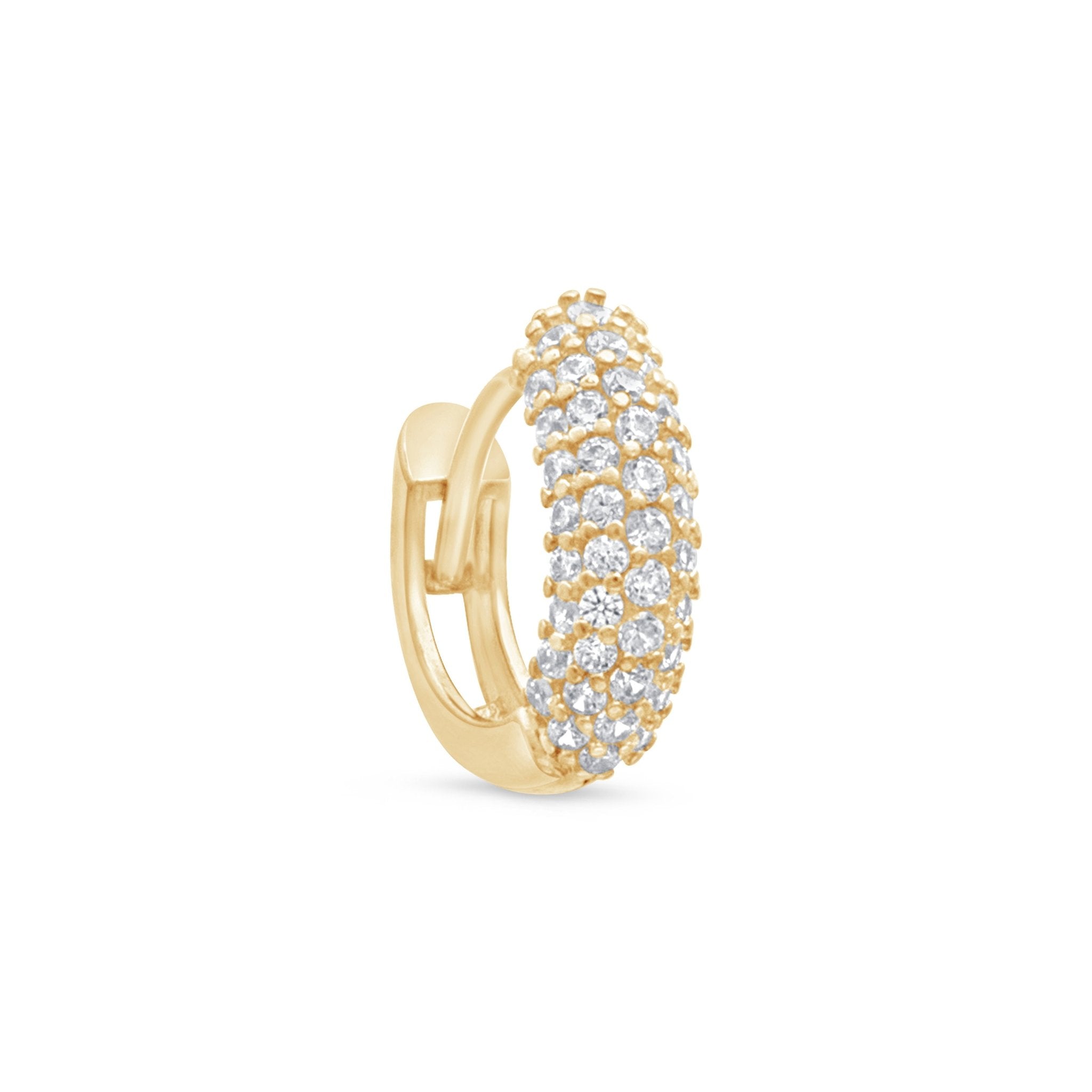 14K Solid Yellow Gold Five Row Pavé Bubble Huggie Earrings - Elegant & Dainty Hoop Earrings for Women, Perfect for Parties, Weddings & Everyday Wear
