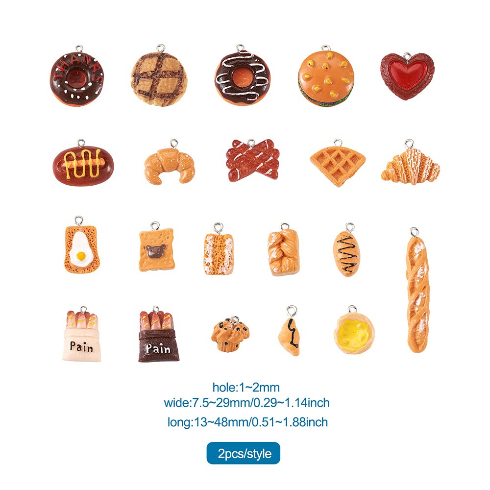 Beadthoven 42pcs 3D French Bread Resin Charms - Mixed Croissant, Toast, Donut Pendants for DIY Jewelry Making, Earrings, Necklaces & Keychains - Perfect for Breakfast-Themed Crafts & Gifts