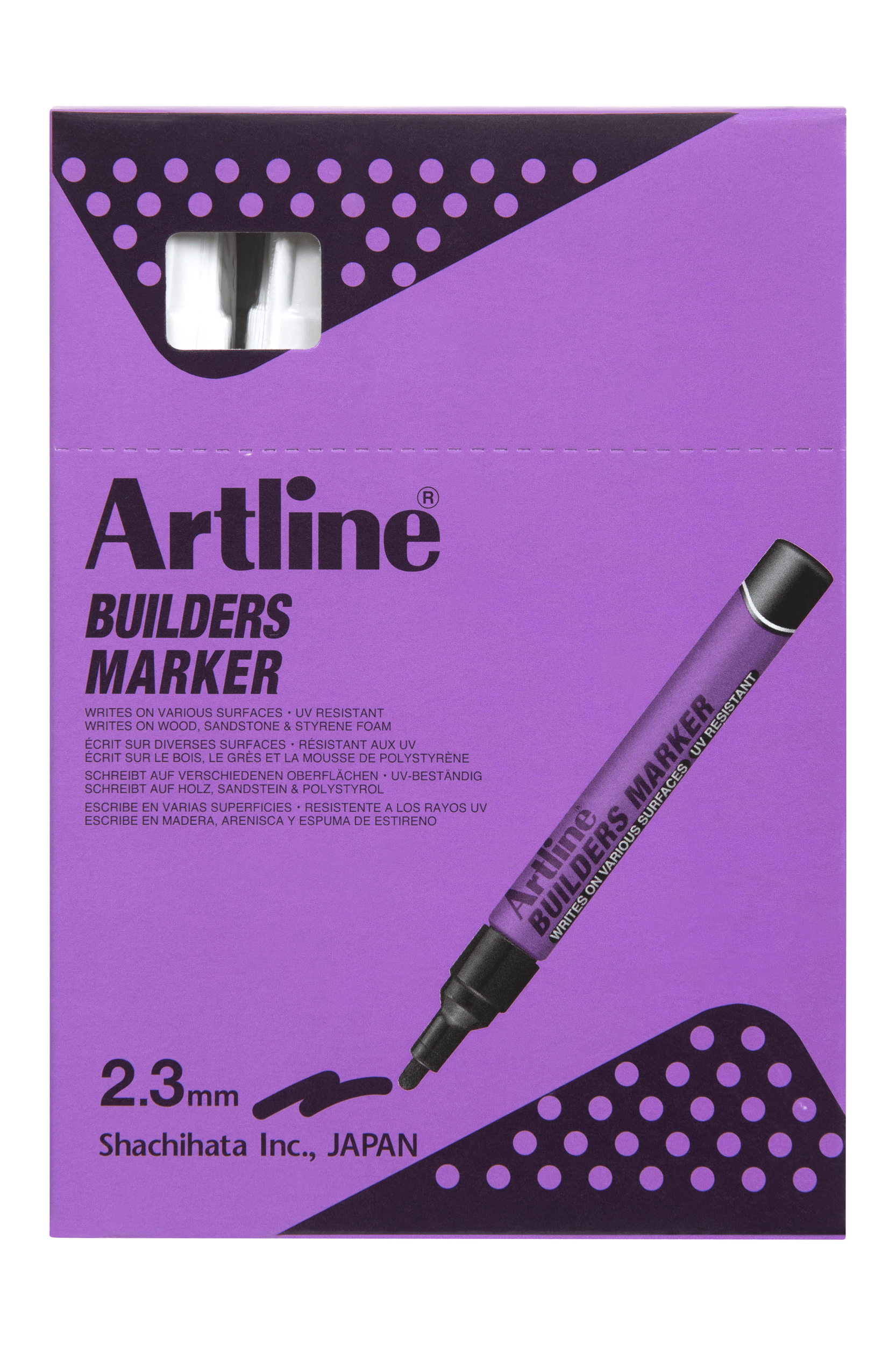 Artline Builders Permanent Marker Bullet Tip White - 12 Pack - Industrial-Grade Markers for Construction, Labeling & DIY Projects