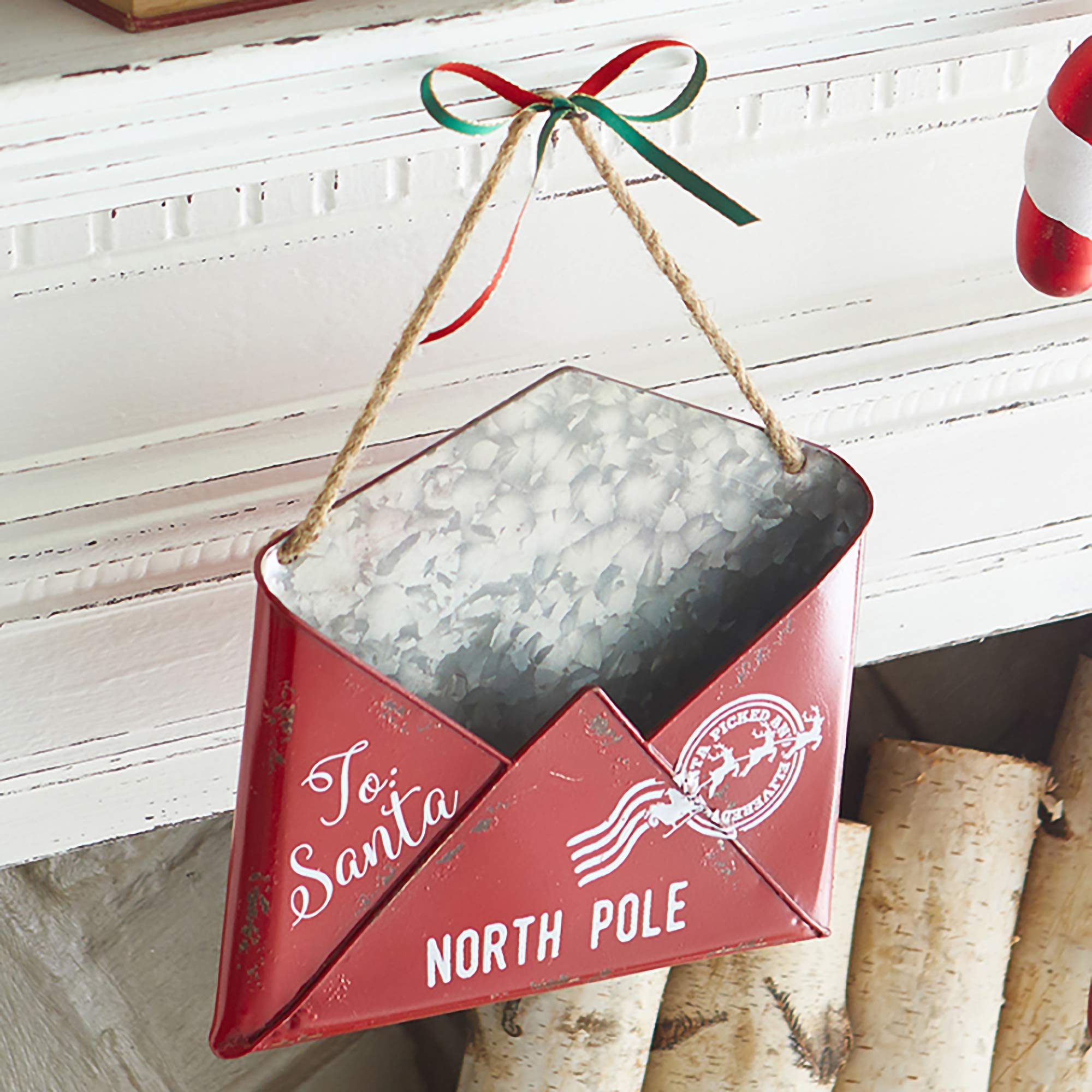 10 Inch Red Santa Christmas Envelope Iron Ornament - Festive Holiday Decor for Tree, Mantel & Gift Giving