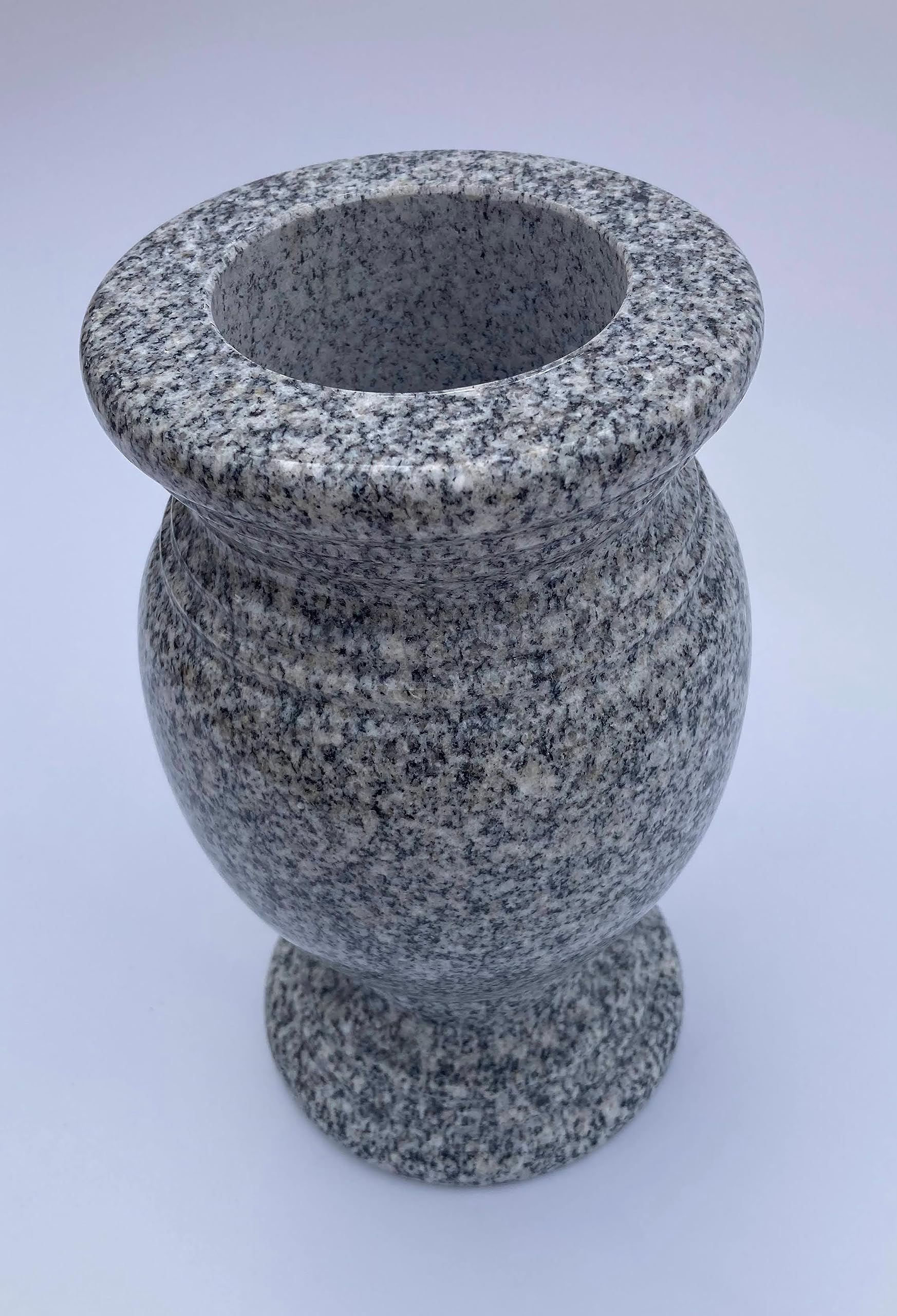 Polished Gray Turned Granite Vase - 5.5
