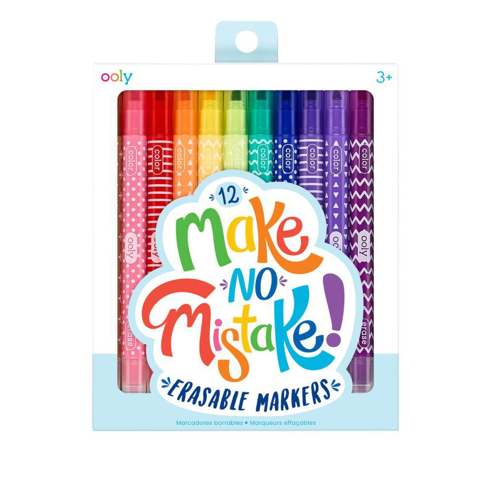 12-Piece Ooly Make No Mistake Erasable Markers Coloring Set for Kids Age 3+ - Perfect for Home, School & Travel Art Activities