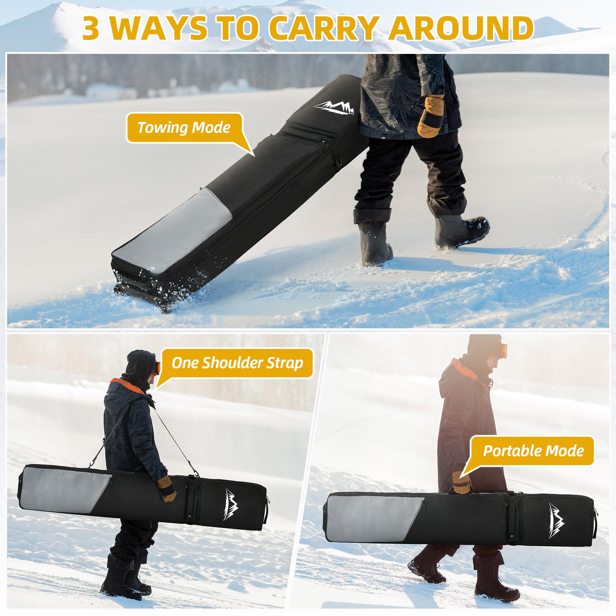 Premium 900D Padded Ski Bag with Wheels - Extendable 165-195CM Rolling Snowboard Bag for Air Travel | Fits Double Skis, Boots, Helmet & Ski Gear | Durable All-Round Protection for Winter Sports & Travel
