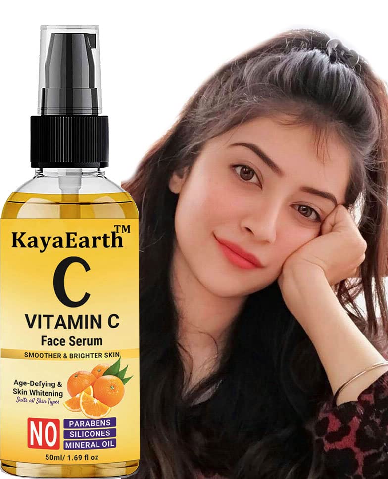 KayaEarth Vitamin C Serum for Face - Brightening, Anti-Aging, Dark Spot Treatment with Hyaluronic Acid | Reduces Pigmentation & Acne Scars | Glowing Skin Care for Oily & Sensitive Skin | 50ml | Perfect for Daily Skincare Routine & Nighttime Repair