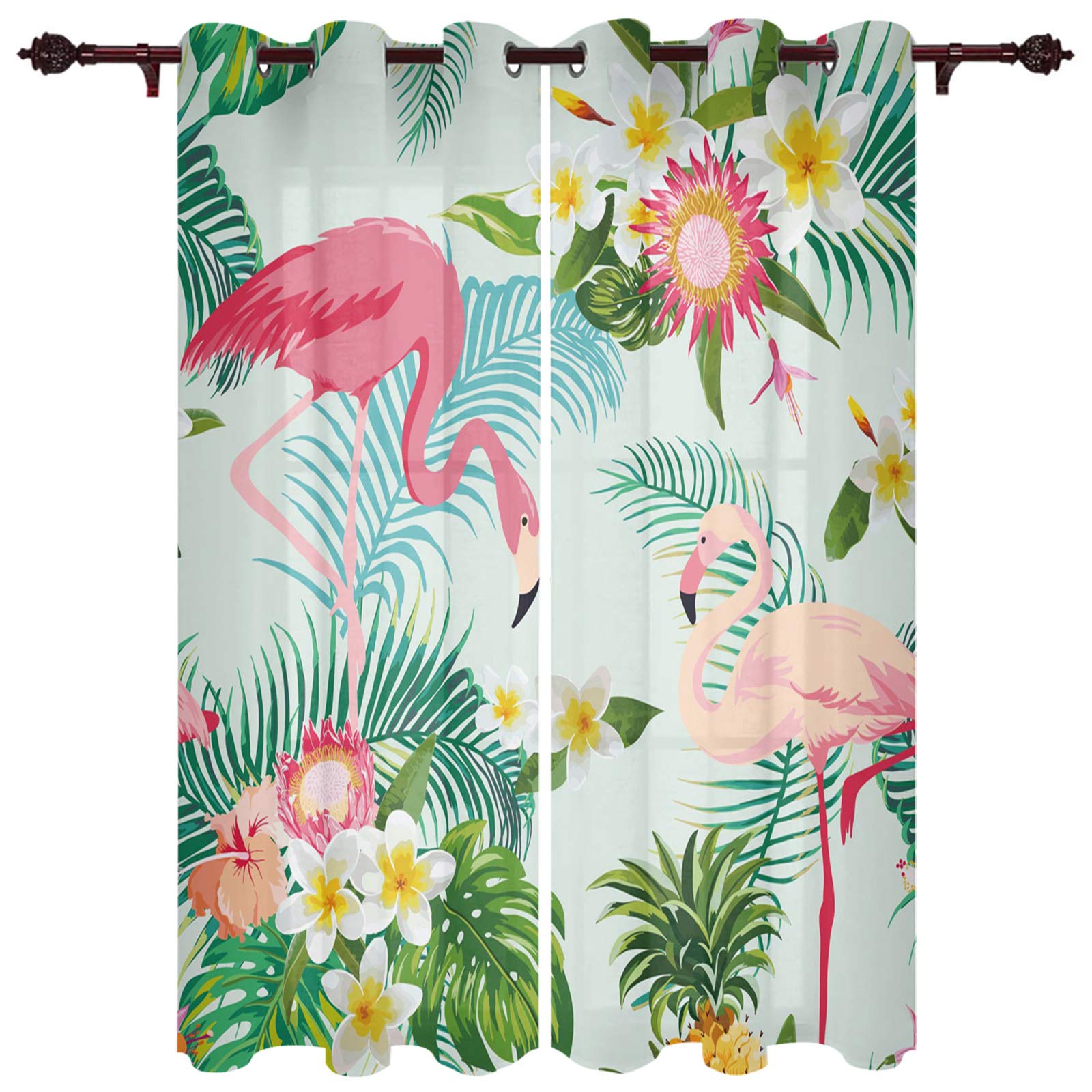 Blackout Curtains for Bedroom & Living Room - 2 Panels Tropical Palm Leaves Flamingo Window Drapes (52x84 Inch) | Grommet Panels for Light Blocking & Privacy | Perfect for Nursery, Home Theater & Shift Workers