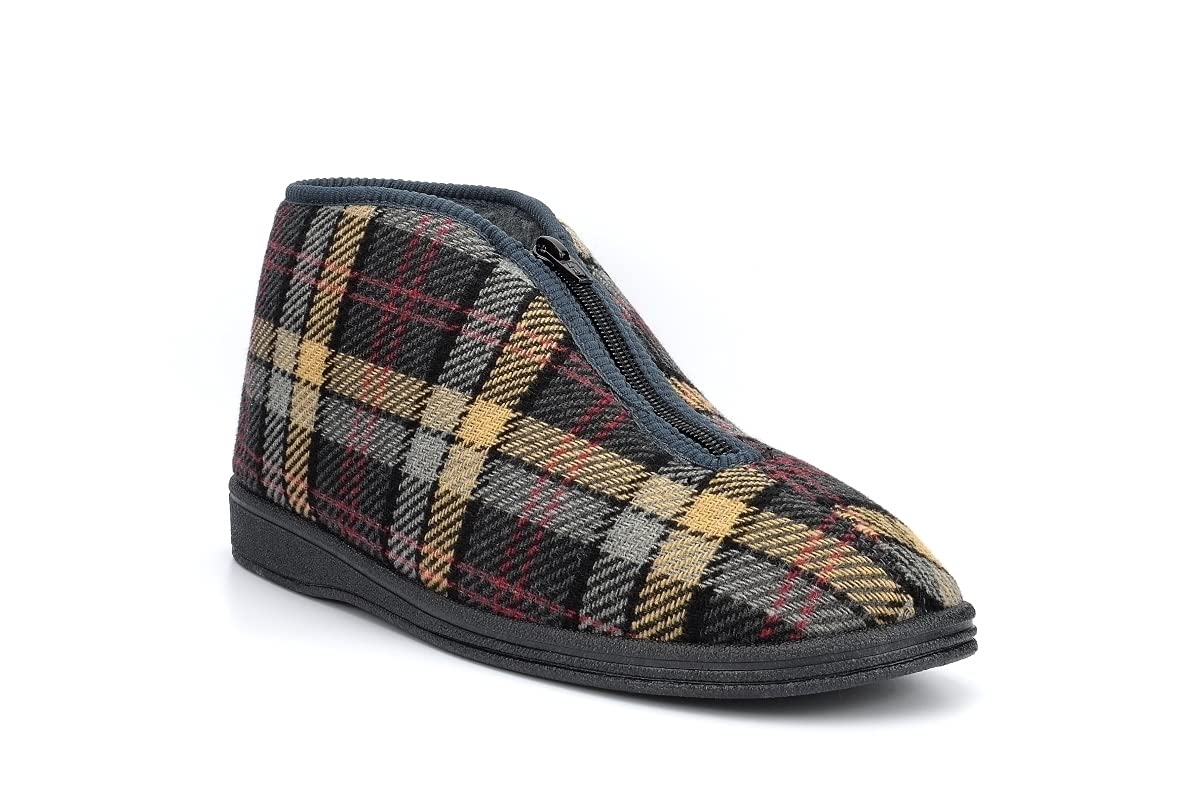 **Men's Thermal Fleece-Lined Zip Bootie Slippers - Cozy Winter Indoor/Outdoor House Shoes for Cold Weather - Grey**    *(Use for lounging at home, quick outdoor errands, or keeping feet warm in winter months)*