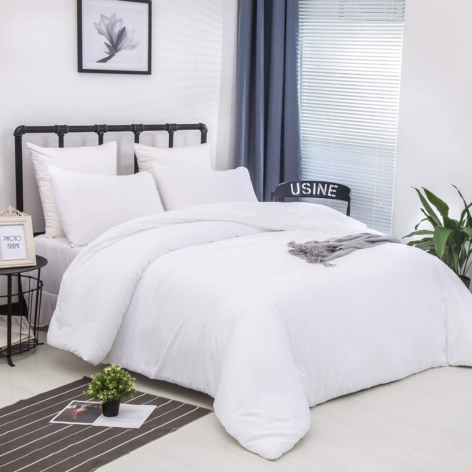 Luxlovery White Full Comforter Set - 3 Piece Solid Soft Breathable Modern Bedding Set with Quilt & Blanket | Perfect for Master Bedroom, Guest Room & Dorm Decor