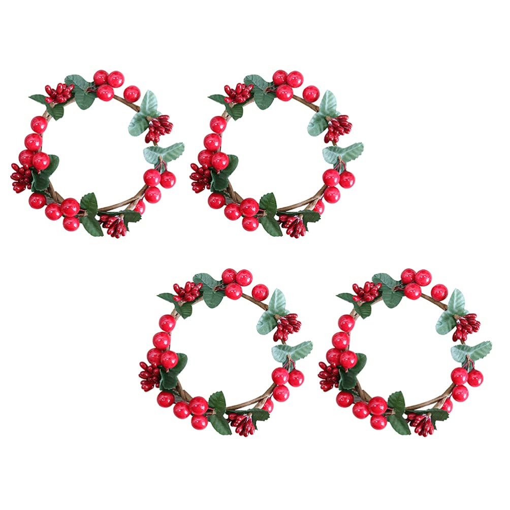 ABOOFAN 4-Piece Christmas Candlestick Garland Set - Holiday Candle Wreaths with Holly & Floral Decor for Autumn & Winter Seasons | Perfect for Fireplace Mantel, Dining Table Centerpiece, and Festive Home Decor