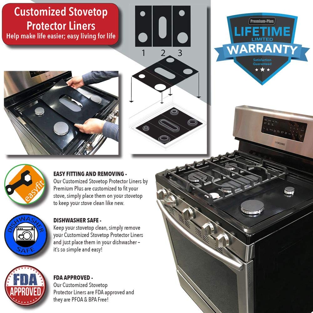 Premium Plus Stove Protectors for Frigidaire Gas Range Model FPGF3077QFF | Custom Cut, Easy to Clean Stove Liner | Made in USA | Perfect for Kitchen Safety & Countertop Protection