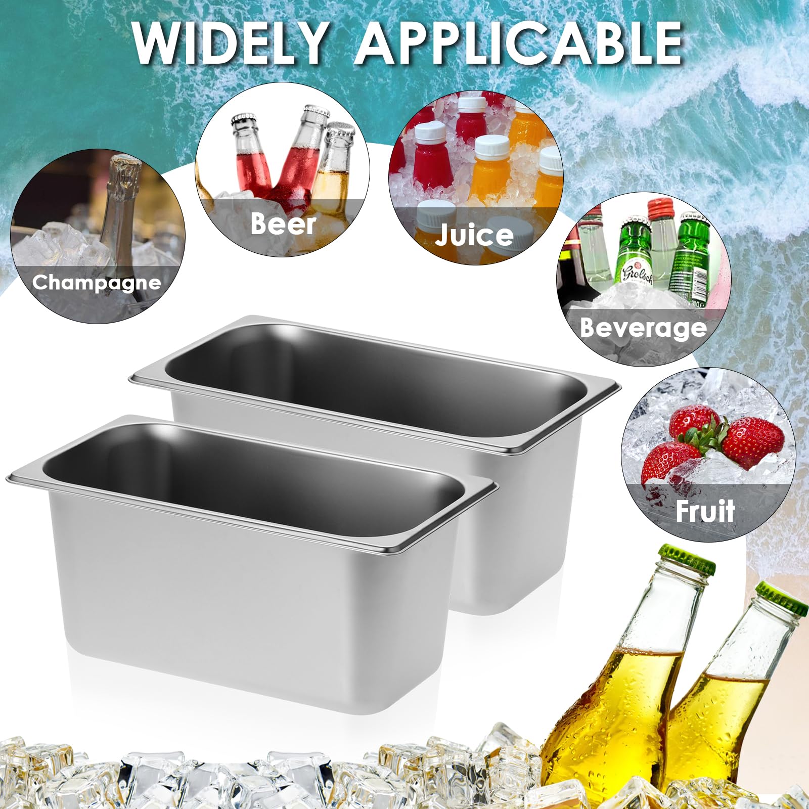JUXYES 2-Pack Stainless Steel Beverage Tub - Large Beer & Champagne Ice Bucket Drink Cooler, Metal Wine Chiller with Rectangular Design - Perfect for Parties, Weddings, BBQs and Outdoor Events