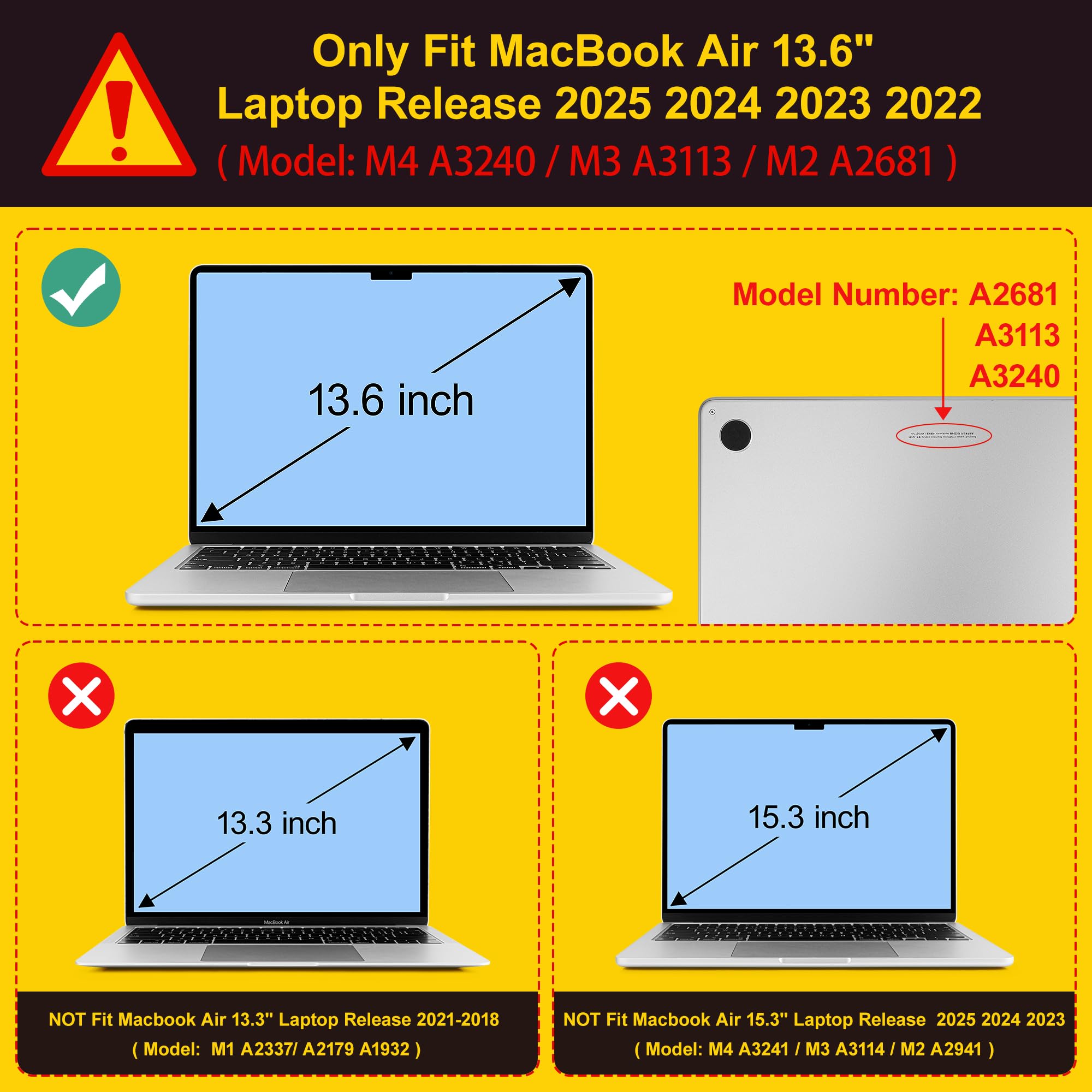 Premium Hard Plastic Protective Case for MacBook Air 13.6 inch (2022-2025 Models A3240/A3113/A2681) - Compatible with M2 Chip, Liquid Retina Display & Touch ID - Lightweight Durable Cover for Work, Travel & School Use