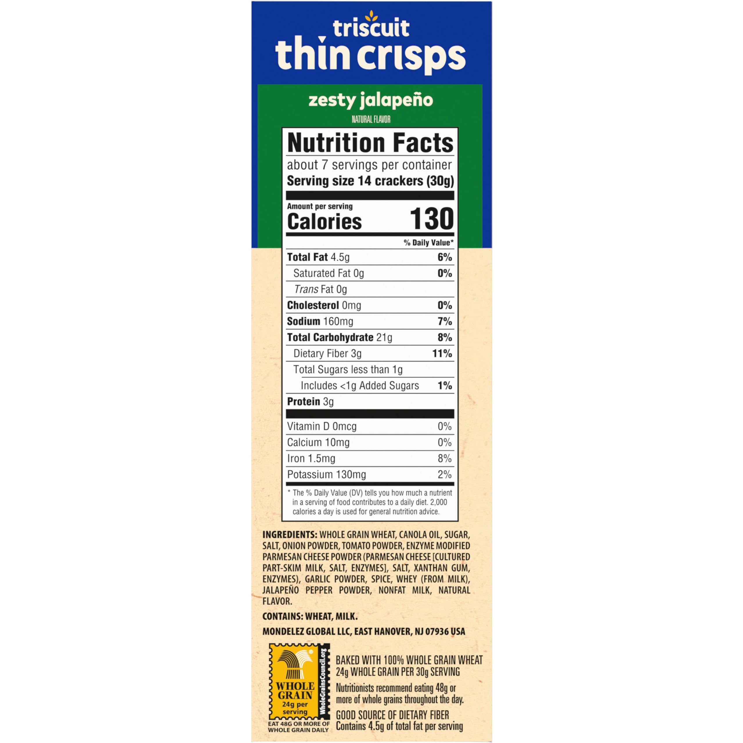 Triscuit Thin Crisps Zesty Jalapeno Whole Grain Wheat Crackers - Healthy Snacks for Lunch, Office & Parties - Bulk Pack of 6 (7.1 oz Each) - Perfect for Picnics, School Snacks & On-the-Go Munching