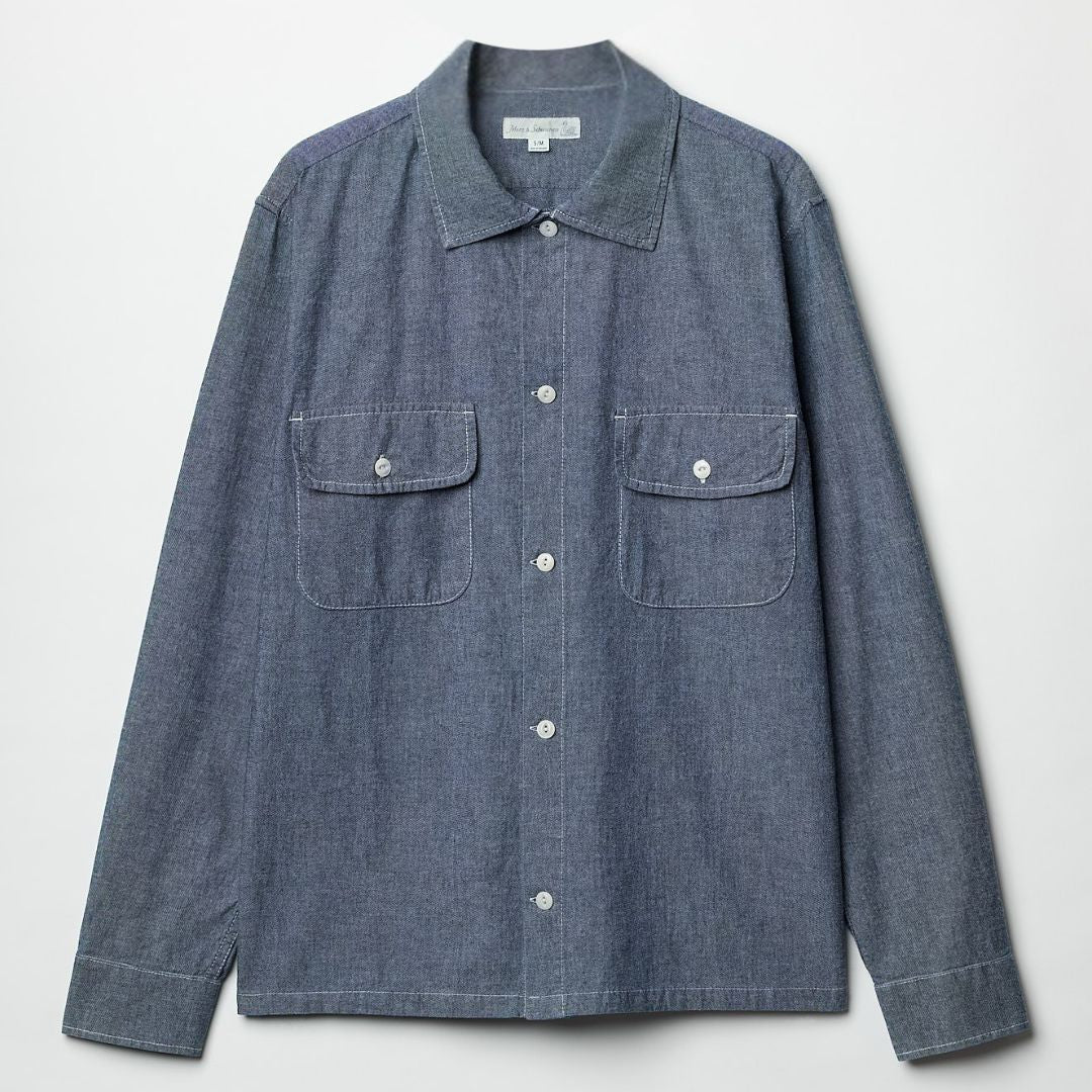 Men's Denim Blue Cotton Chambray Shirt - Casual Button Down Shirt for Everyday Wear, Office & Outdoor Activities