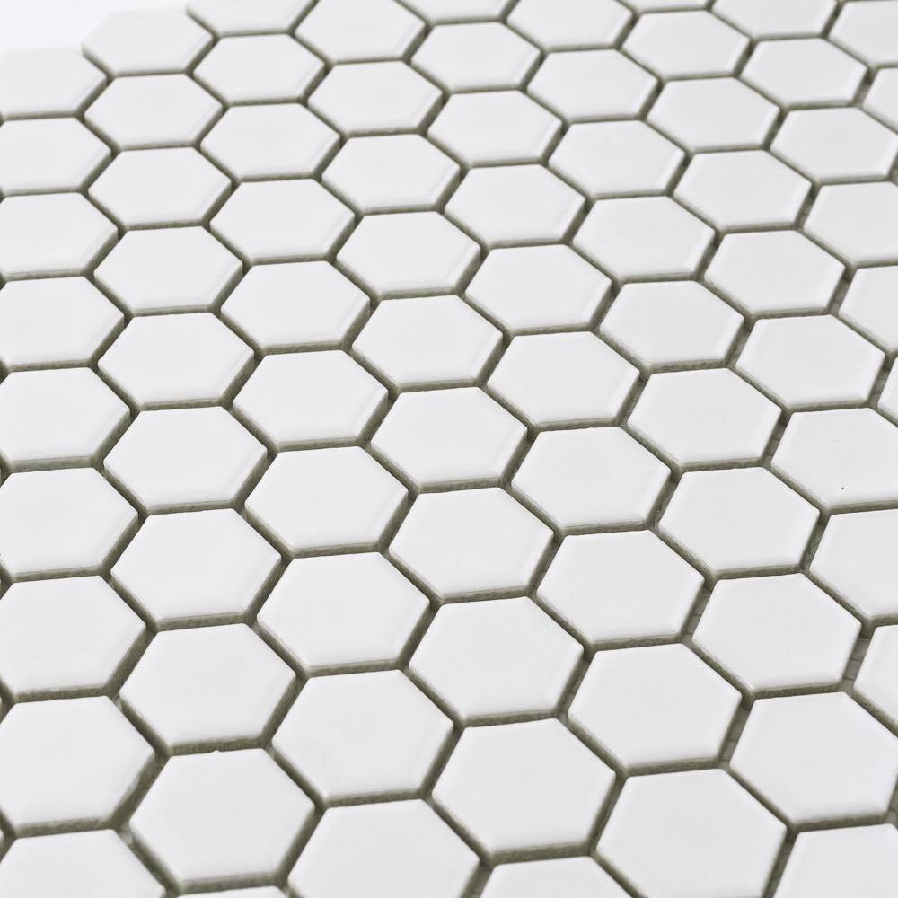 Hexagon Porcelain Mosaic Tile White 1