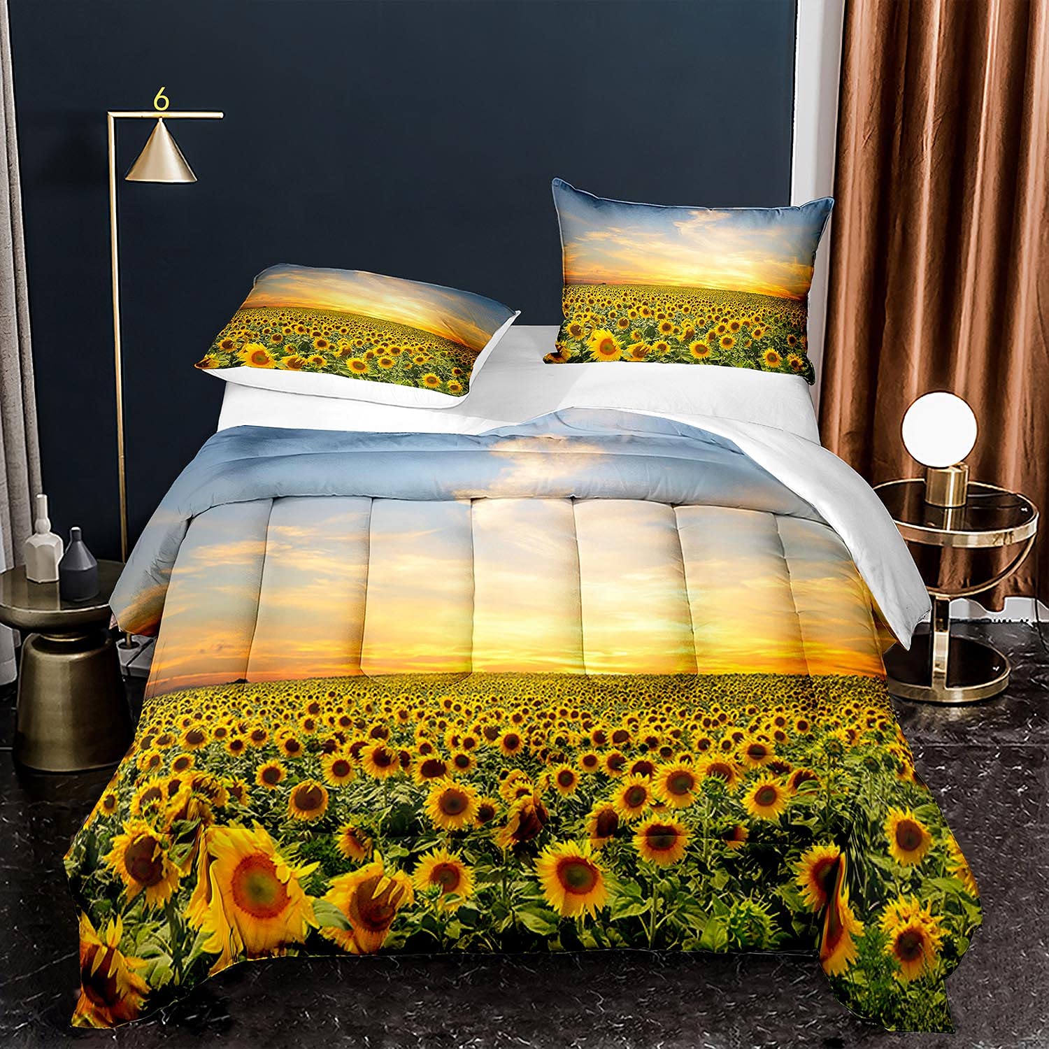 EDUMEYA 3-Piece King Size Yellow Sunflower Bedding Set - Floral Printed Comforter Duvet with 2 Pillowcases for Girls & Kids | Perfect for Spring & Summer Bedroom Decor, Teen Room Makeover, and Farmhouse Style Home