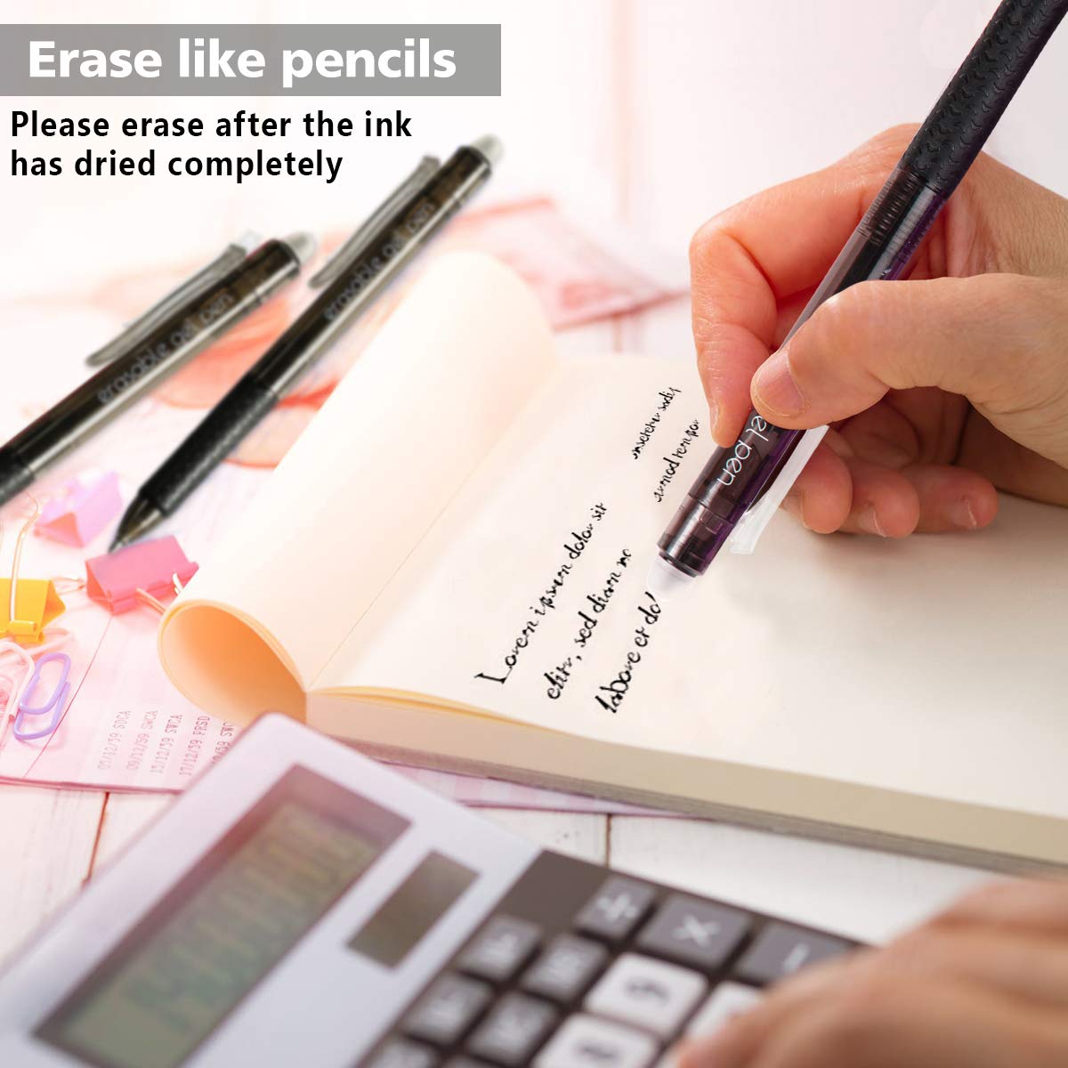 15 Pack Black Retractable Erasable Gel Pens - Fine Point Clicker Pens with Smooth Black Ink for Writing, Planning & Crossword Puzzles | Perfect for Office, School, Note Taking & Journaling