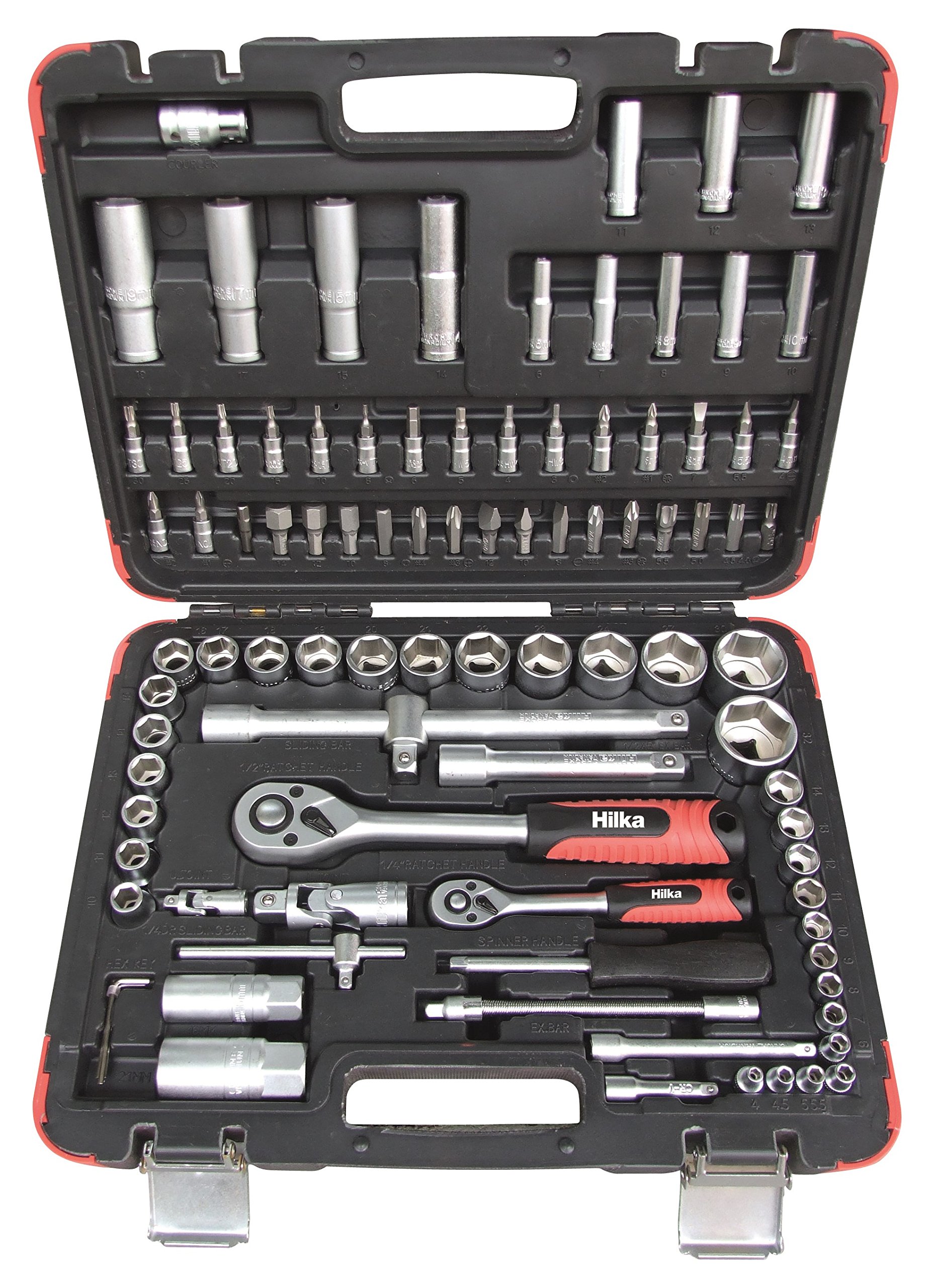 Premium 1/4-Inch & 1/2-Inch Black/Silver Drive Socket Set - 01110094 Professional Tool Kit for Automotive Repair & DIY Projects