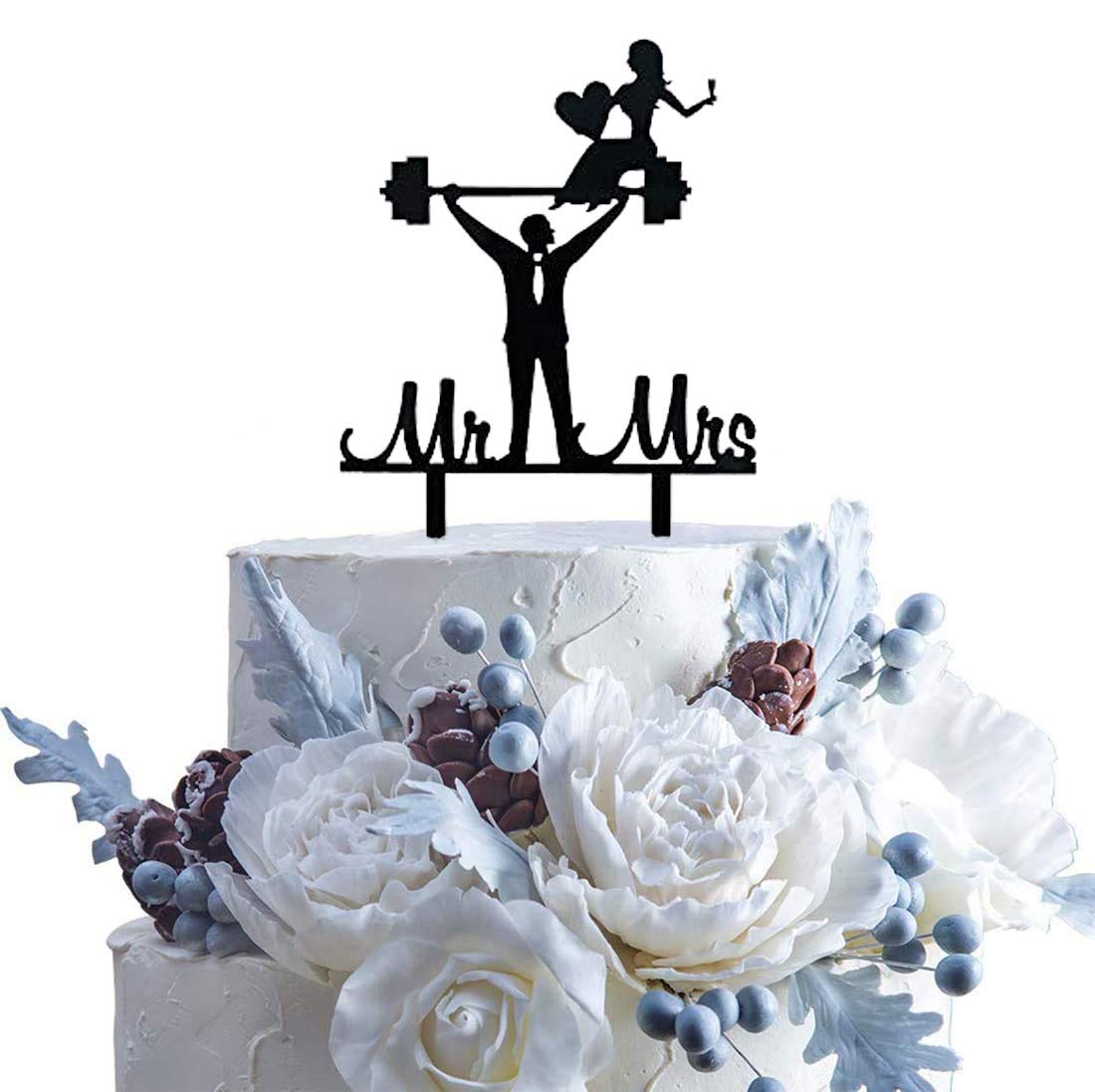 Funny Weightlifting Mr & Mrs Cake Topper - Perfect Wedding Gift for Fitness Couples | Gym-Themed Wedding Decor & Anniversary Present