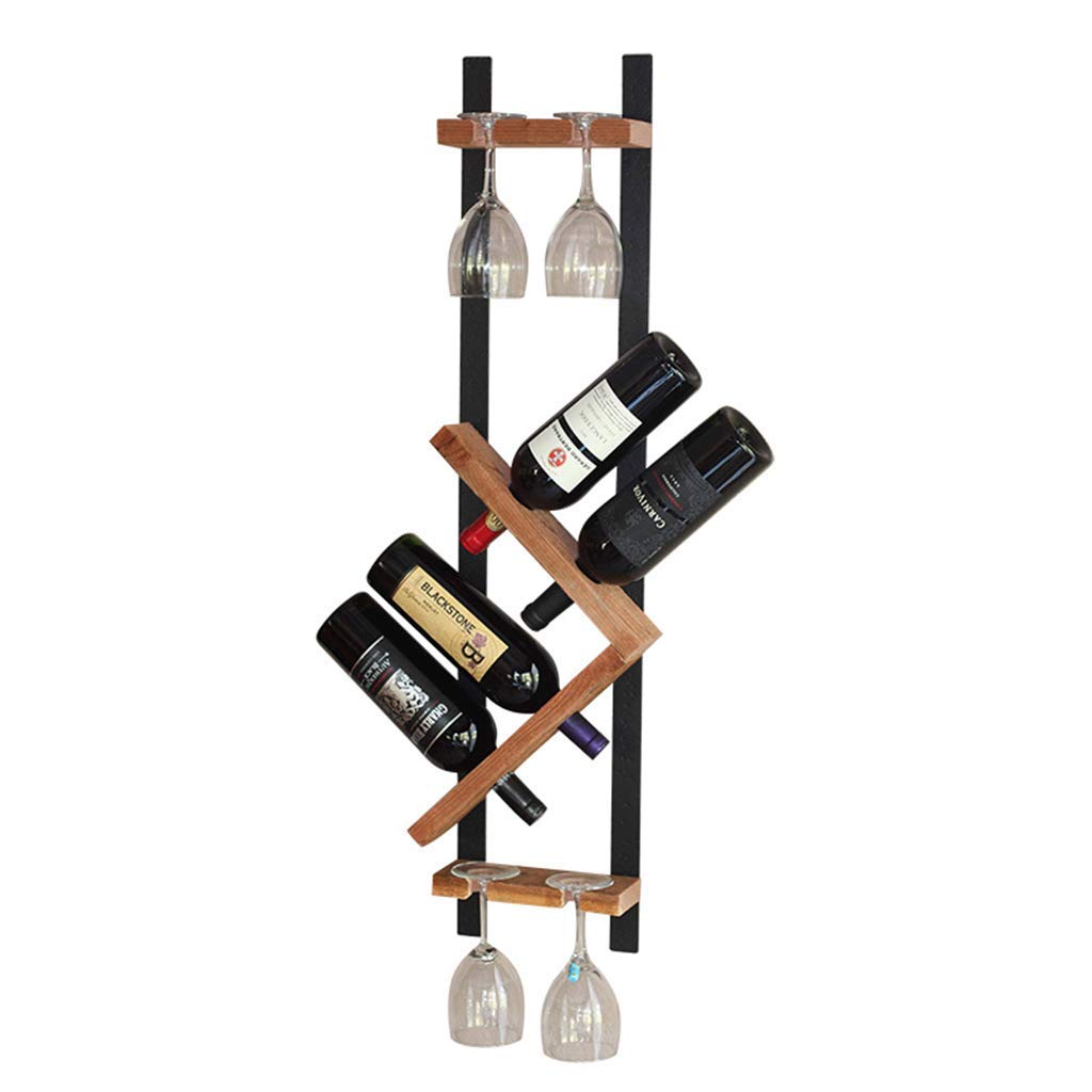 Iron Wall Mounted Wine Rack with 4 Bottle & 4 Goblet Storage - Solid Wood Nordic Style Hanging Organizer for Kitchen, Bar, Restaurant, or Commercial Cellar - Perfect for Wine Display & Glassware Organization