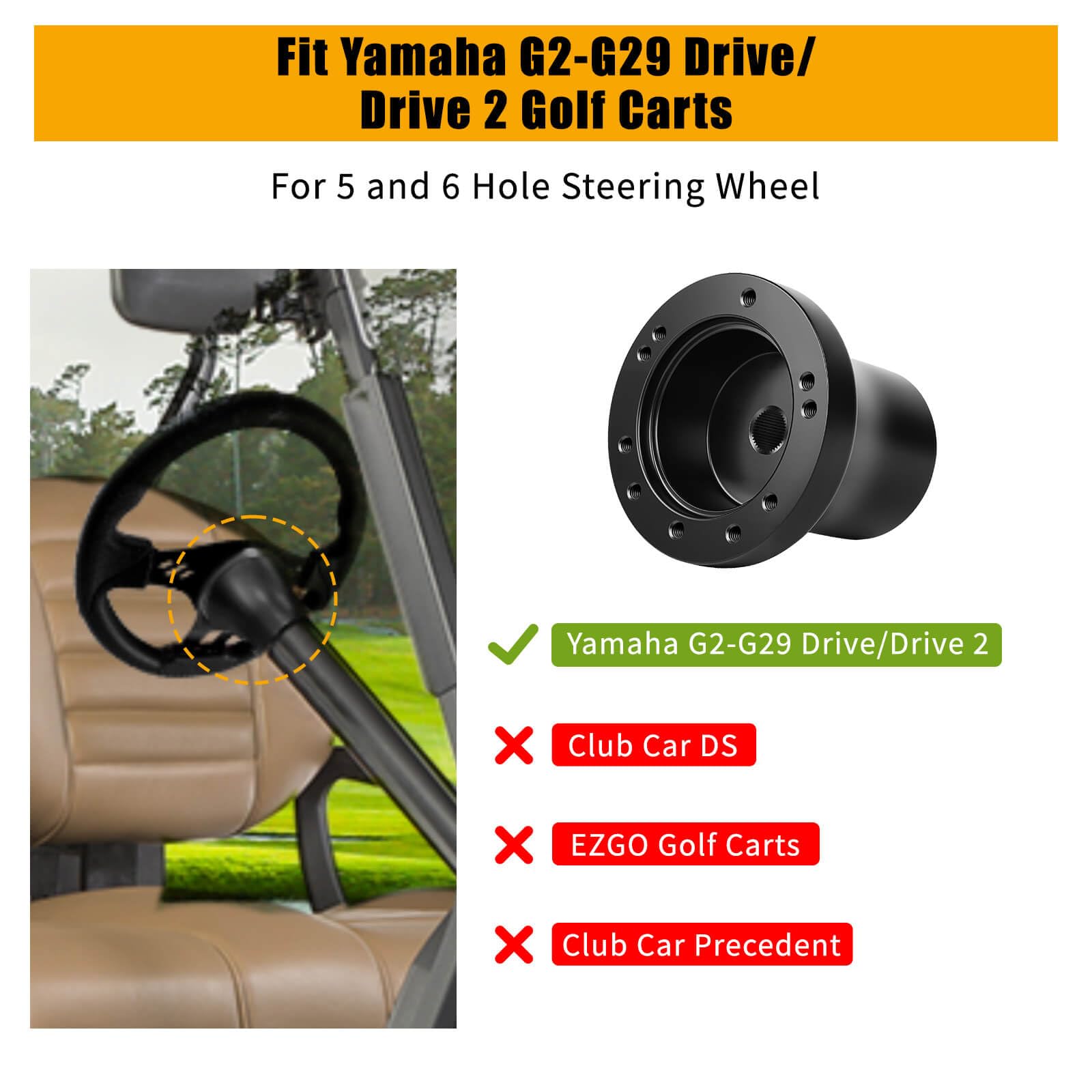 Yamaha G2-G29 Drive & Drive 2 Golf Cart Steering Wheel Adapter Hub - 5-6 Hole Universal Fit for Golf Cart Steering Wheels - Perfect for Upgrades & Custom Replacements on Golf Courses & Resorts