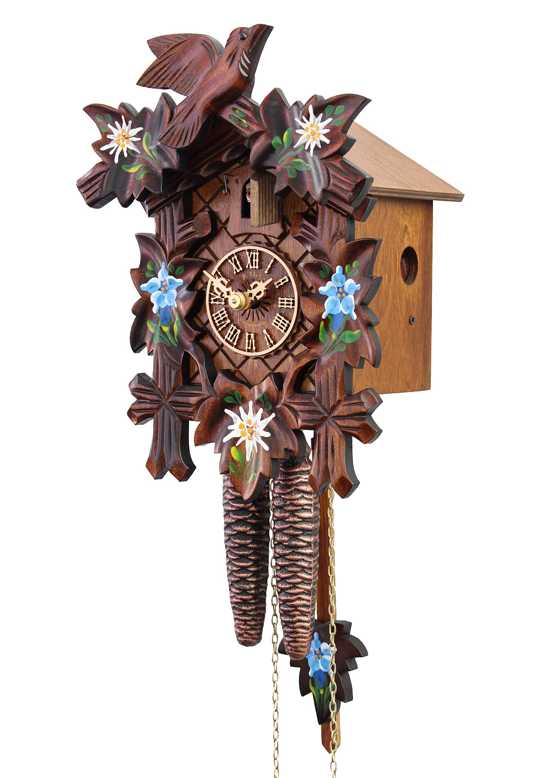 Handmade German Cuckoo Clock with Alpine Flowers Design - Perfect for Home, Office & Cabin Decor
