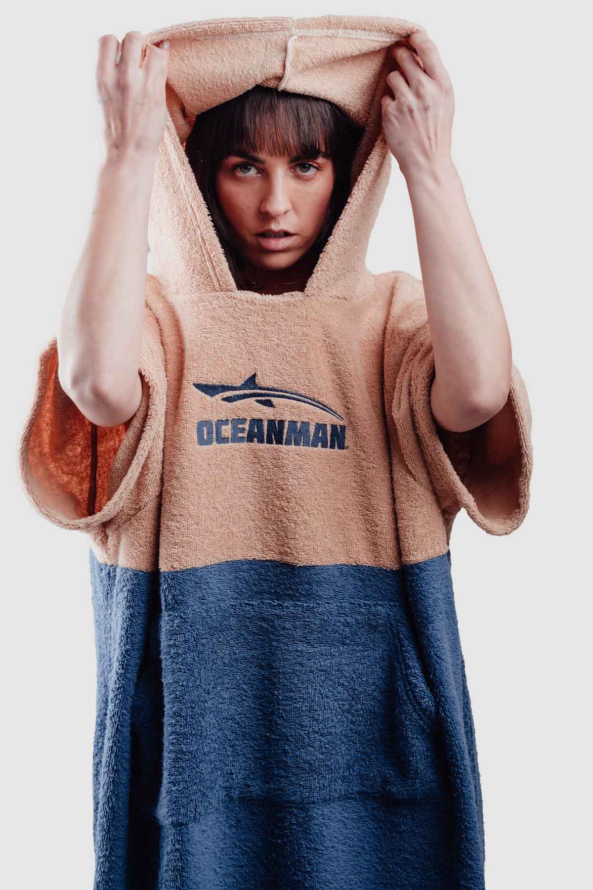 Oceanman Poncho - Waterproof & Lightweight Beach Cover-Up for Men & Women - Navy/Beige - Perfect for Surfing, Swimming, and Outdoor Activities