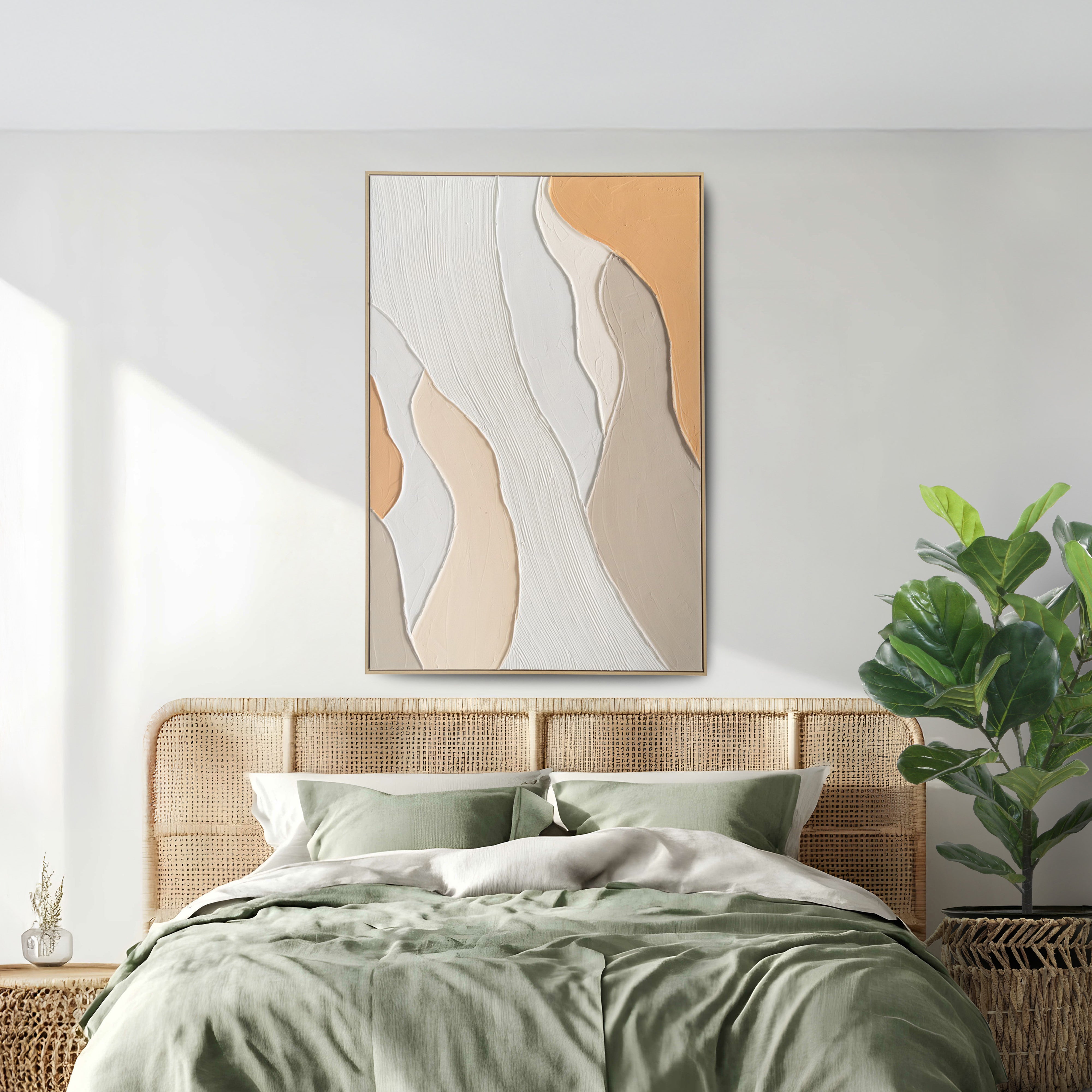Urban Style Textured Apricot Waves Oil Painting Brushstrokes - Handmade Wall Art for Living Room, Bedroom & Office Decor