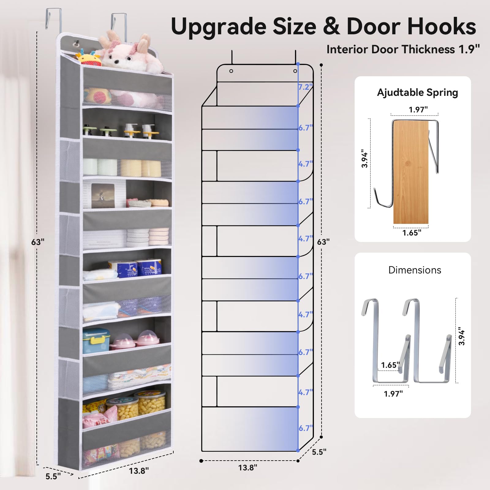 WishJazz Over The Door Organizer Storage - 6 Shelf Hanging Closet Organizer with Anti-Tilt Design, Holds 50 lbs - Heavy Duty Behind Door Storage for Bathroom, Bedroom, Pantry, Nursery & Baby Toy Organization - Perfect for Small Space Storage & Home Organization