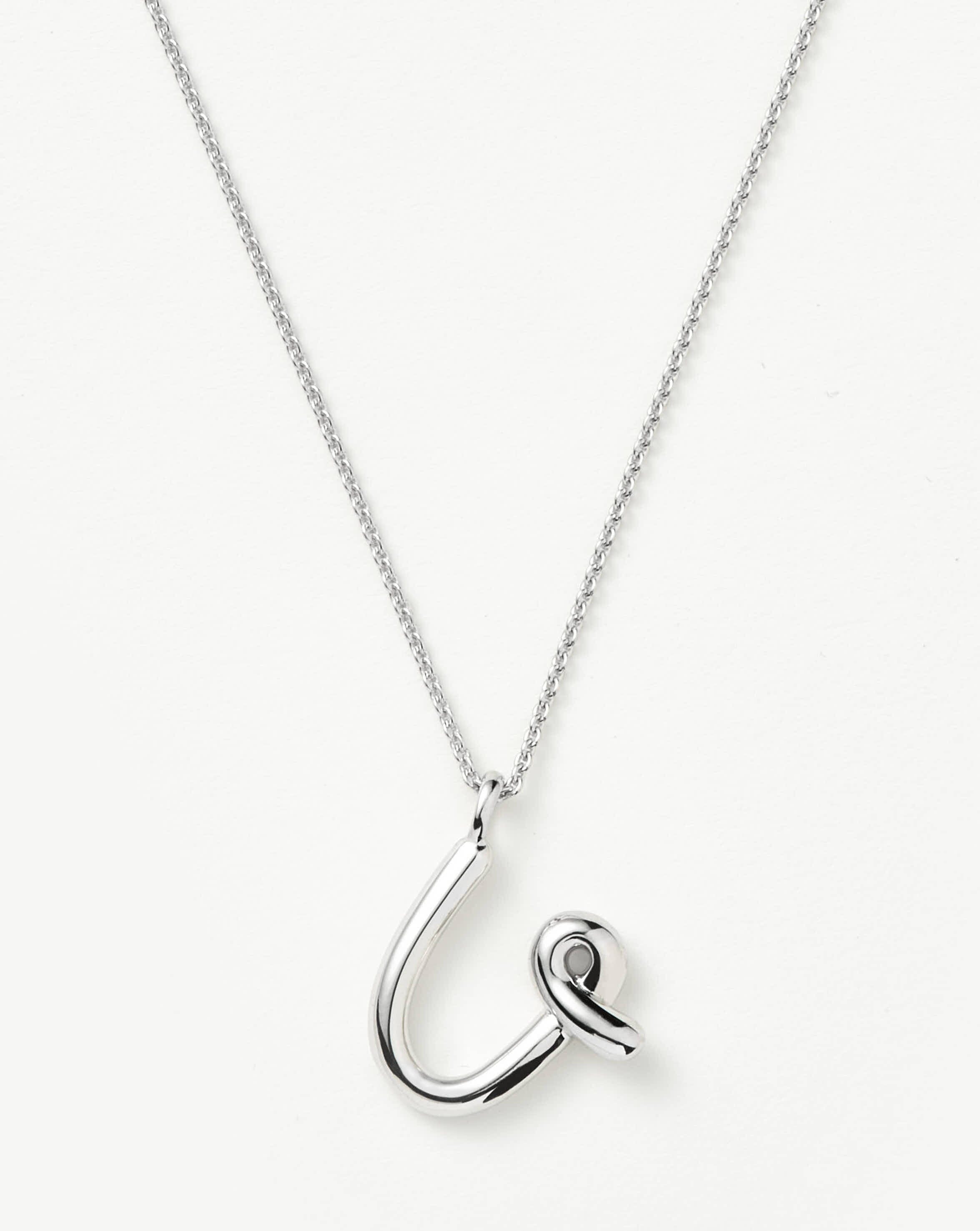 Personalized Sterling Silver Curly Molten Initial Pendant Necklace - Custom Letter U Jewelry for Women, Gift for Her, Birthday, Anniversary, Valentine's Day