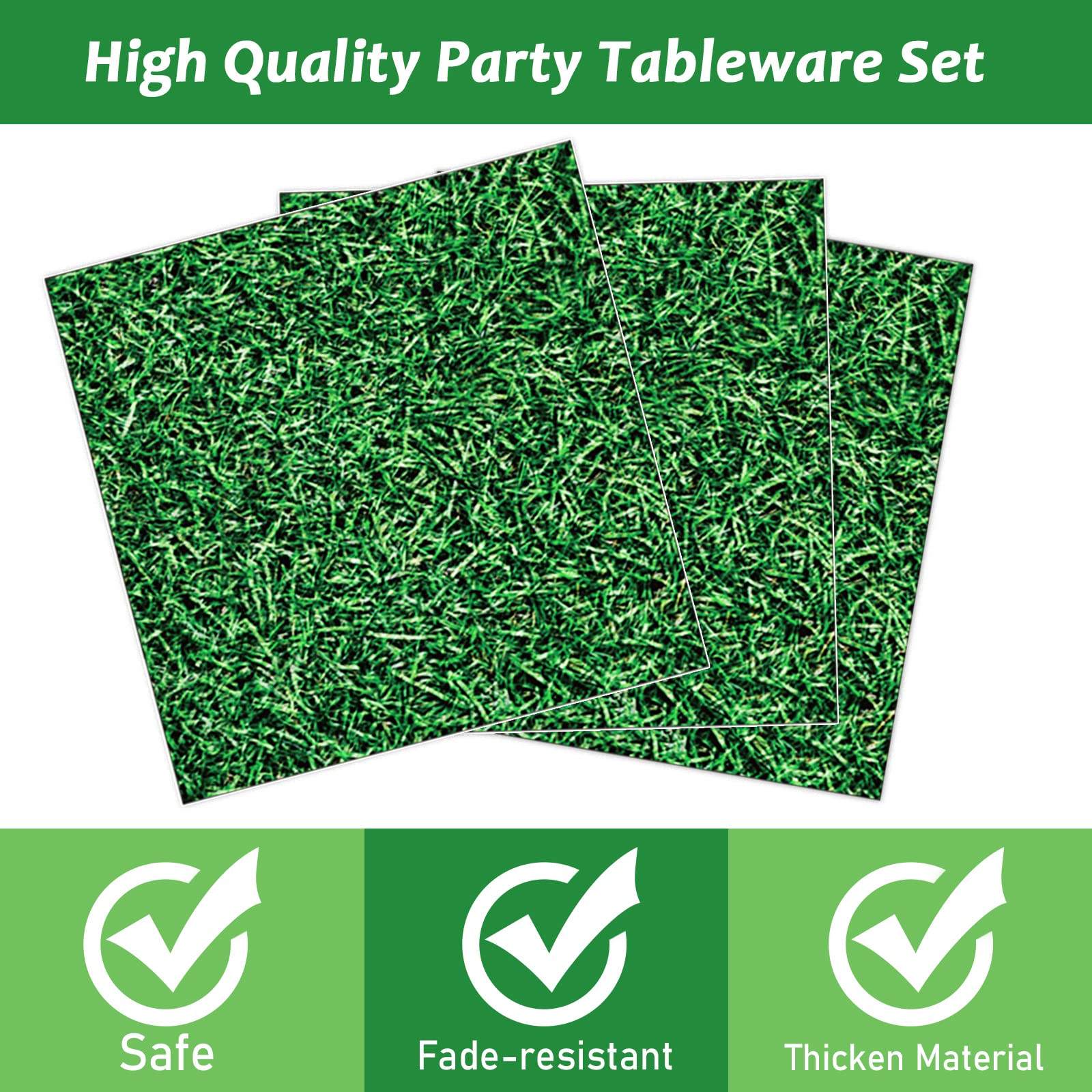 96-Piece Green Grass Party Plates & Napkins Set - Sage Greenery Tableware for Birthday, Baby Shower - Eco-Friendly Disposable Plates & Napkins for 24 Guests - Perfect for Garden Parties, Spring Celebrations & Outdoor Events