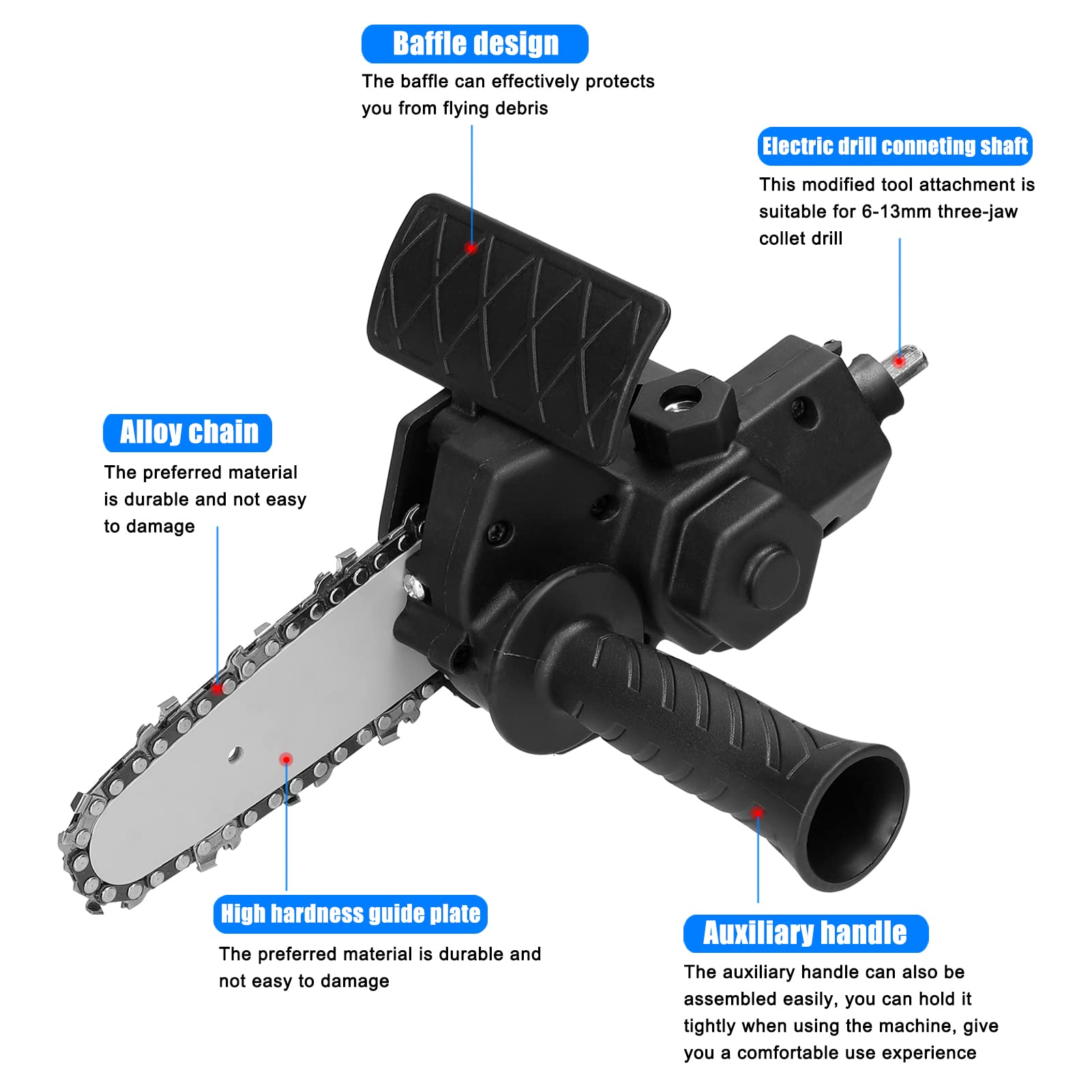 4 Inch Electric Drill to Chainsaw Attachment - Convert Drill into Electric Chainsaw - Wood Cutting Tool Set for DIY Woodworking, Carpentry & Garden Pruning - Black Power Tool Accessory (Perfect for Tree Branch Trimming, Firewood Cutting & Home Improvement Projects)