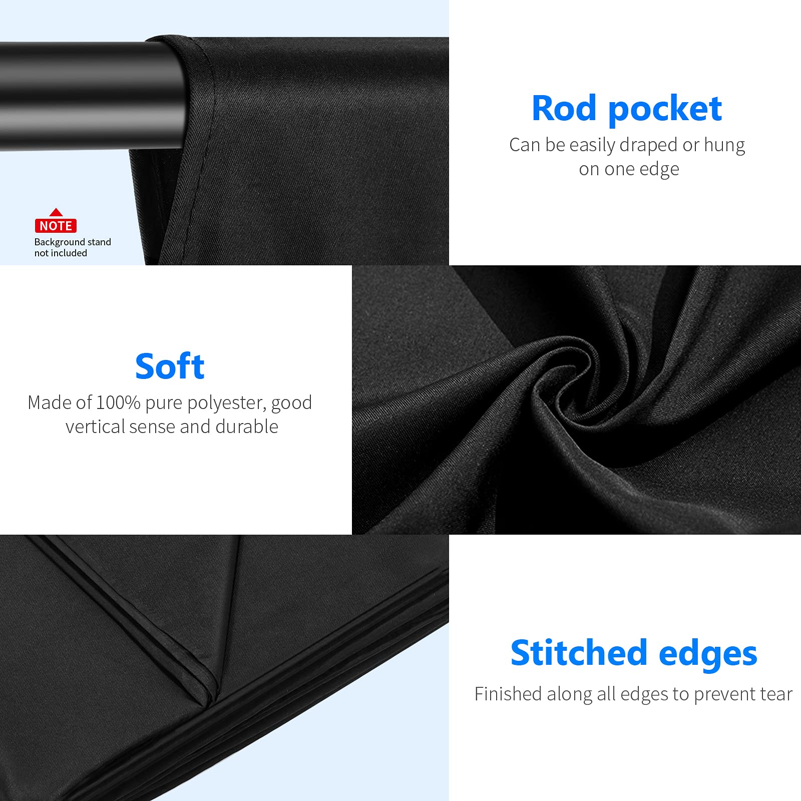 Neewer 6x9FT (1.8x2.8M) Professional Photography Muslin Backdrop - Durable Collapsible Studio Background for Photo, Video & TV Production - Black - Perfect for Portrait, Product & YouTube Content Creation