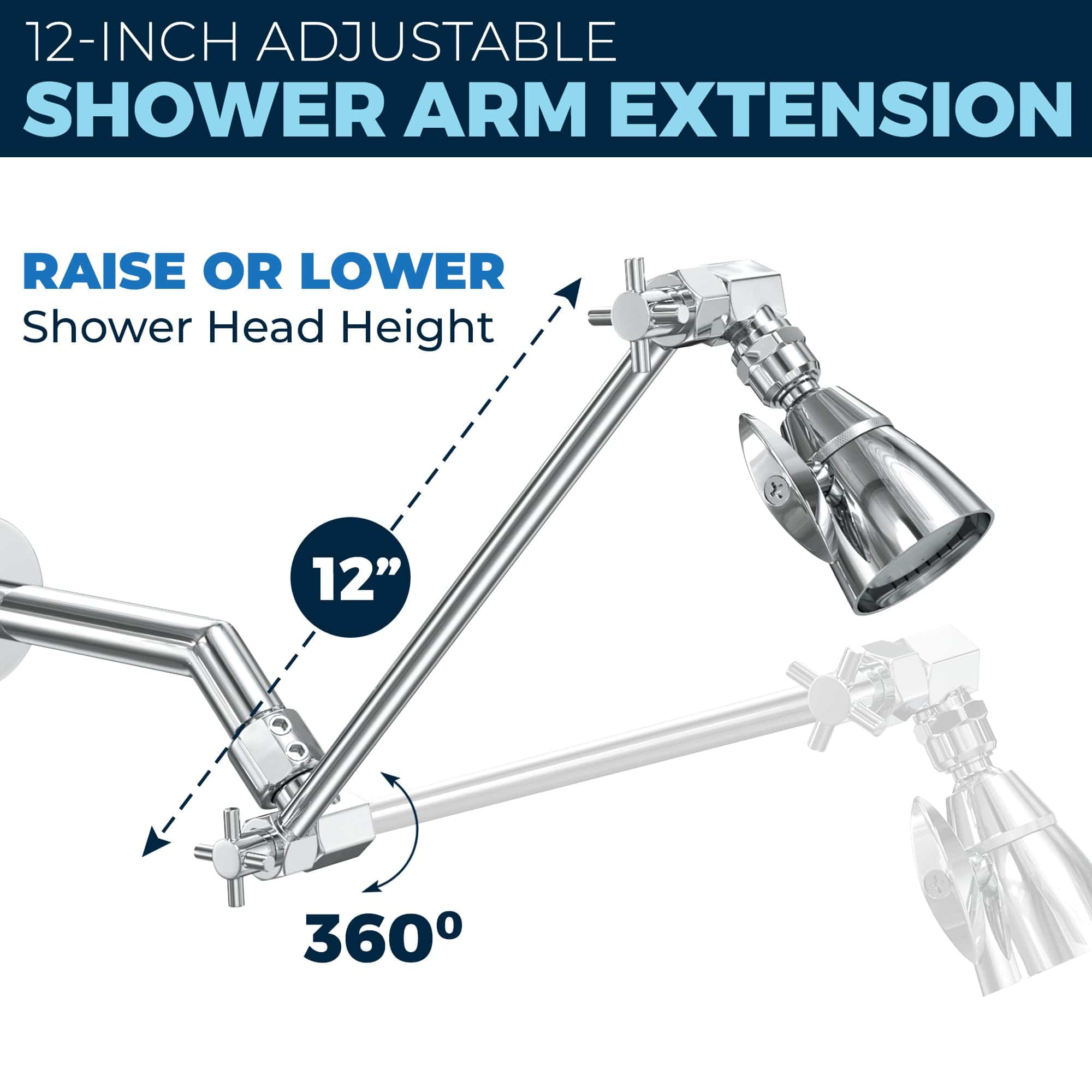 Premium All-Metal 2 Inch High Pressure Shower Head with Adjustable Shower Arm - 2.5 GPM Flow Rate - Perfect for Bathroom, Spa & RV Use - Water Saving & Massage Function