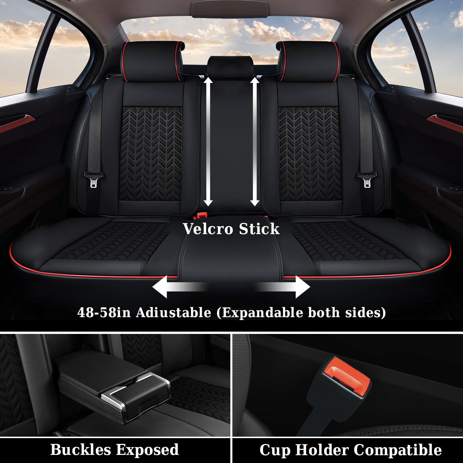 Premium Universal Car Seat Covers Full Set - Breathable Faux Leather Auto Seat Protectors for Winter & All Seasons - Black Car Seat Cushions Fit Most Cars, SUVs, Trucks - Perfect for Daily Commute, Road Trips & Family Travel