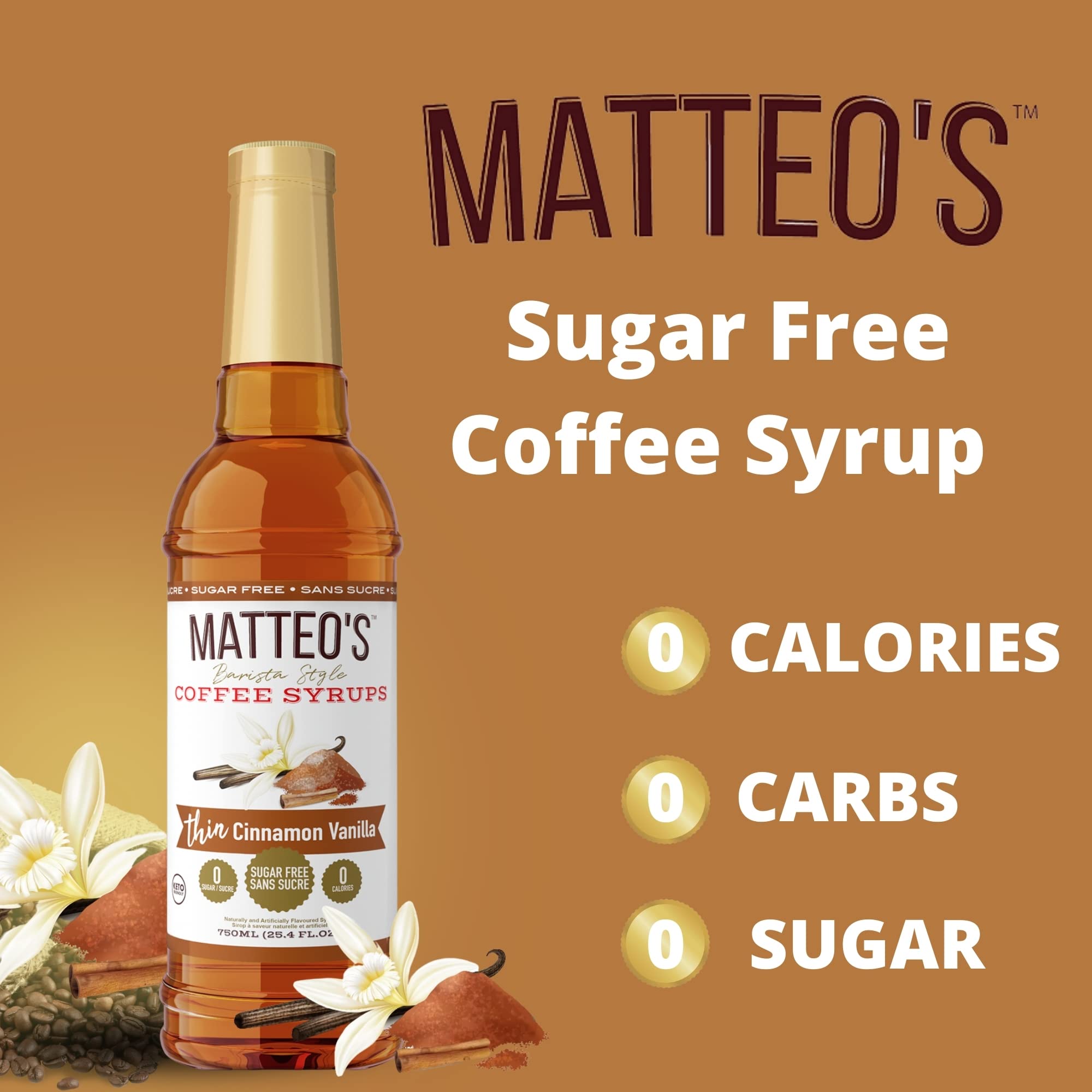 Sugar-Free Pumpkin Caramel Coffee Syrup - Keto Friendly 0 Calorie Flavoring for Lattes & Desserts