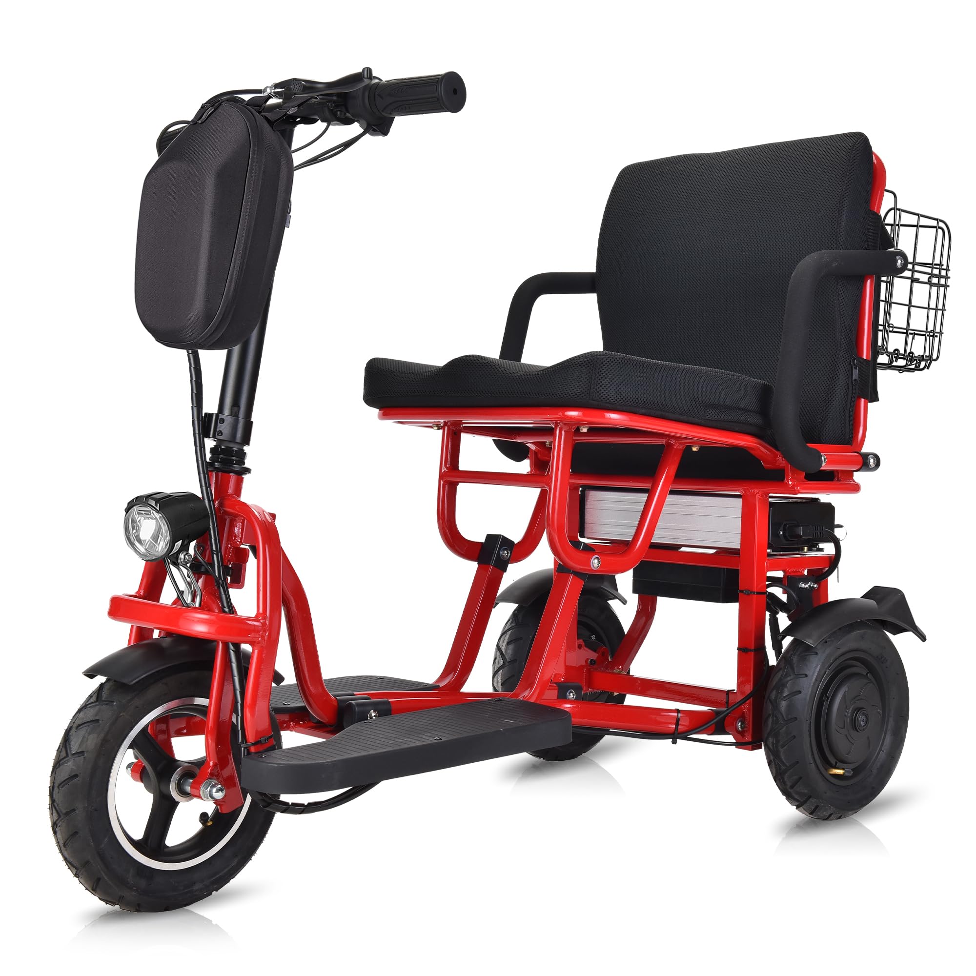 3-Wheel Folding Electric Mobility Scooter for Adults & Seniors - Lightweight Travel Scooter with Basket, 300lb Weight Capacity, 20-Mile Range (Red) - Perfect for Shopping, Travel & Outdoor Activities