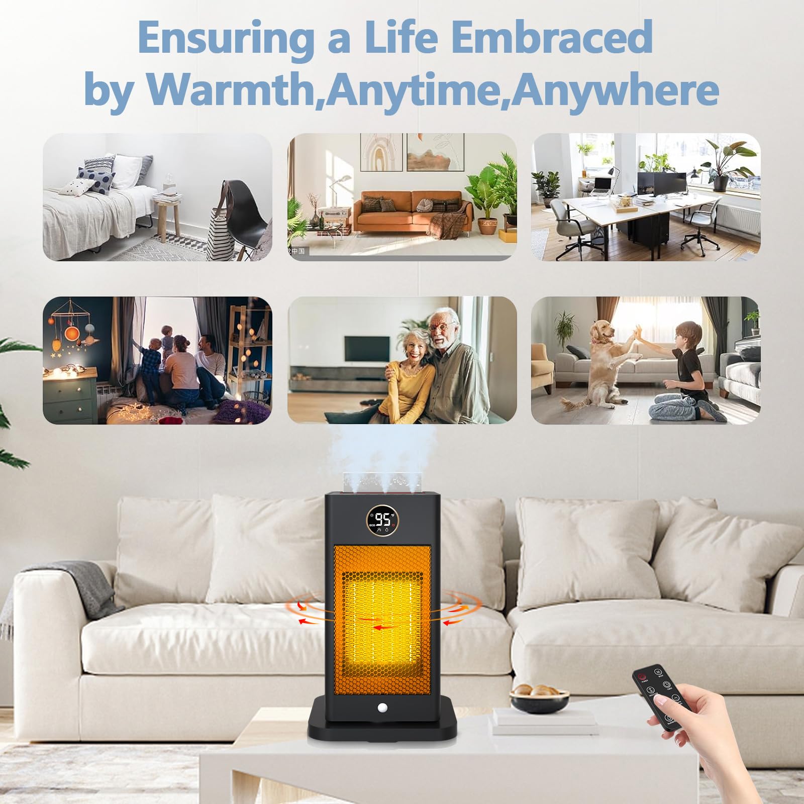 3-in-1 Space Heater with Humidifier & Motion Sensor - 1500W Portable Electric Heater with Thermostat, 3D Flame Effect for Office, Bedroom, Home, Garage - Perfect for Winter Heating & Air Moisturizing