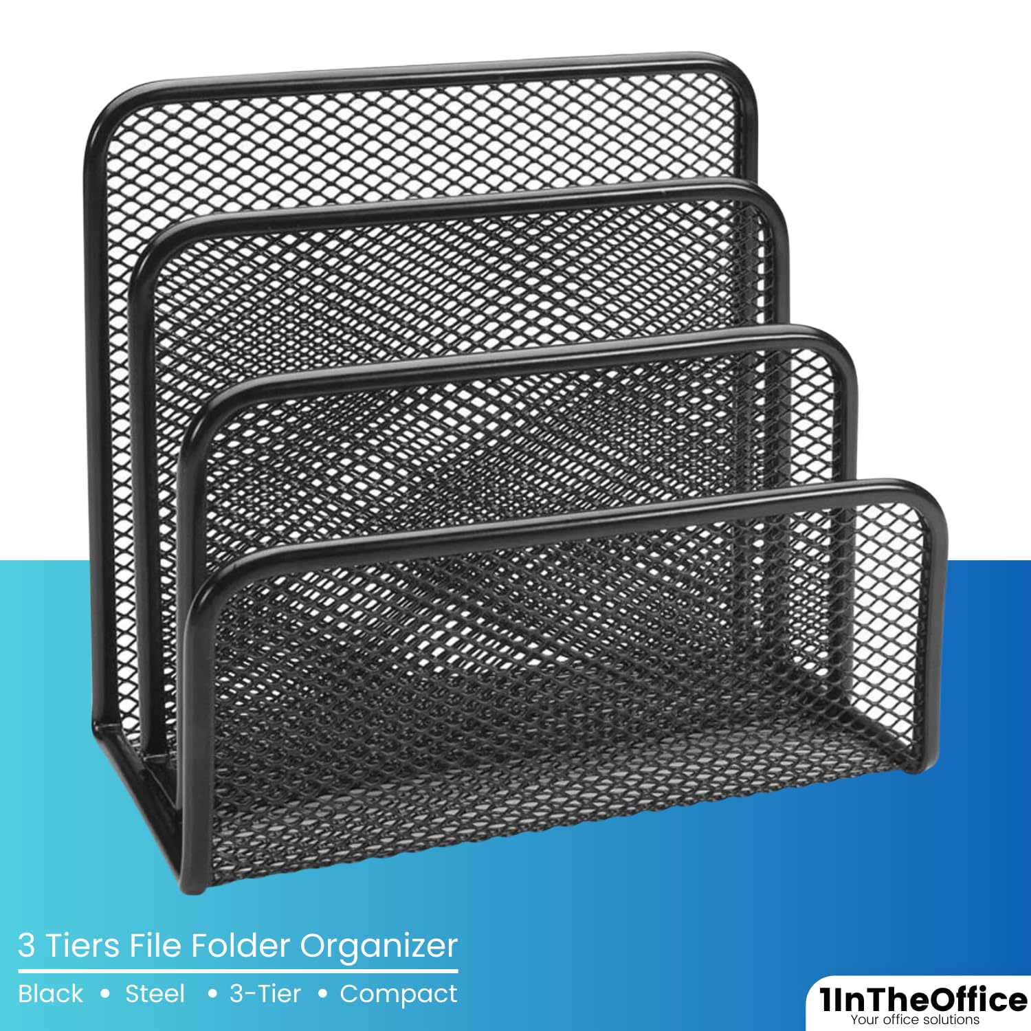 1InTheOffice Mail Organizer - Black Mesh Vertical File Sorter & Multi-Step Desk Organizer (1 Pack) | Perfect for Home Office, Workspace & Paper Management