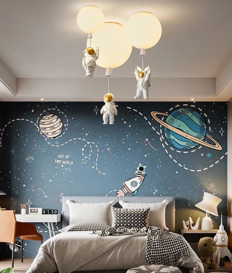 Astronaut on Moon LED Ceiling Light - Space-Themed Kids Room Decor, Bedroom Night Light & Sci-Fi Home Lighting for Space Enthusiasts