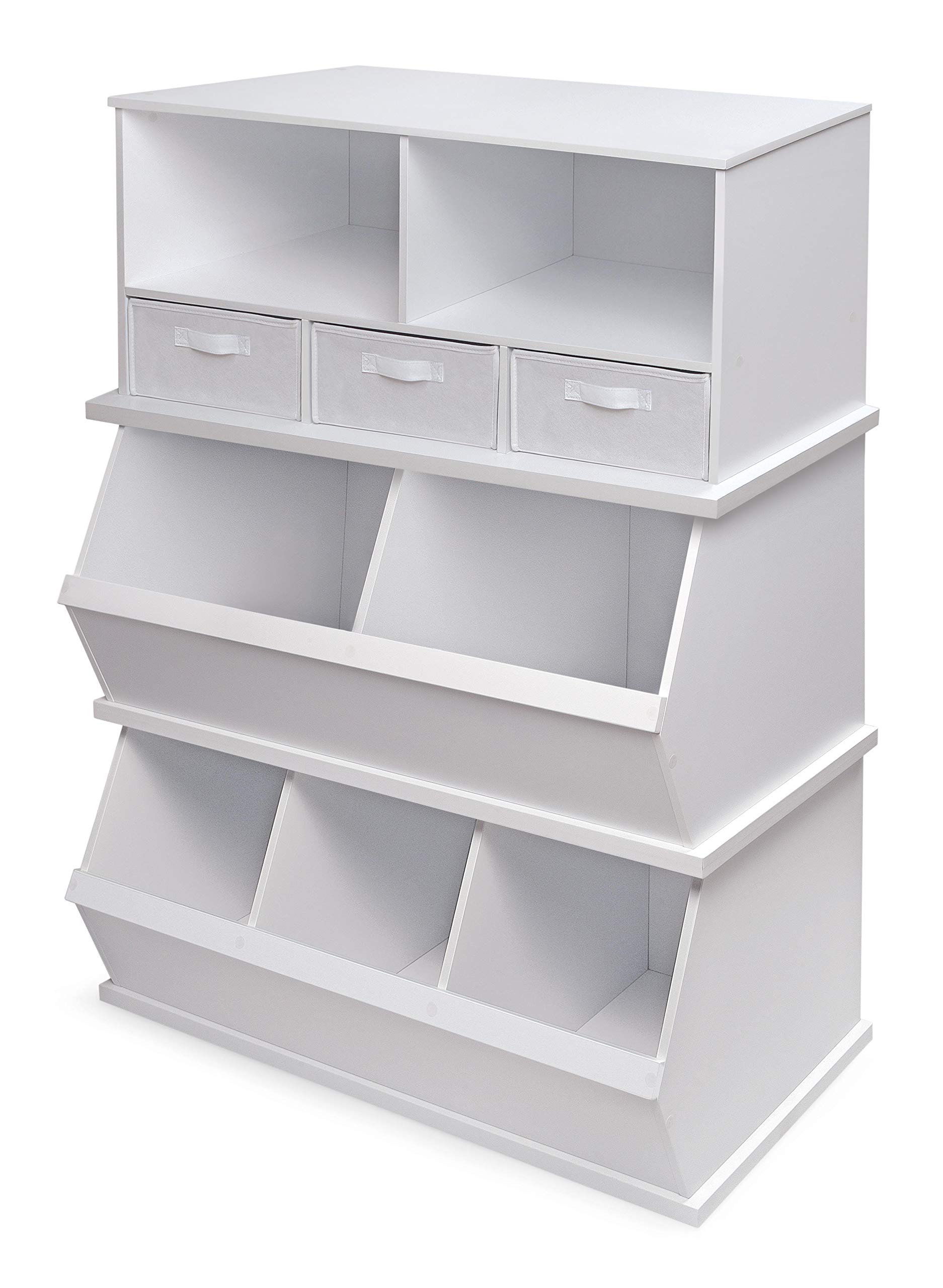 Badger Basket Two-Bin Stackable Storage Cubby – White Modular & Expandable Organizer for Toys, Crafts, Kids Room & Playroom Organization