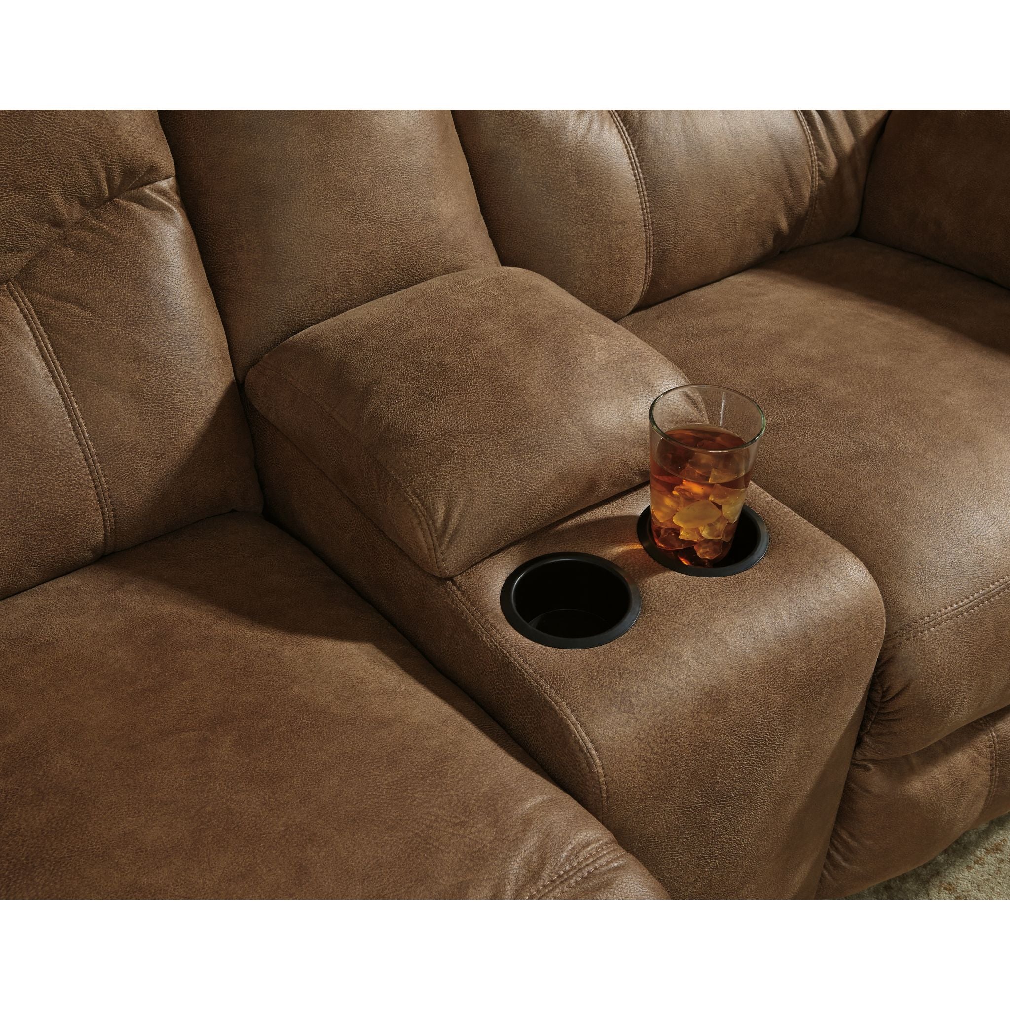 Boxberg Reclining Loveseat with Console - Modern Faux Leather Sofa Bed with Cup Holders and USB Charging Ports - Perfect for Living Room, Home Theater, and Small Spaces